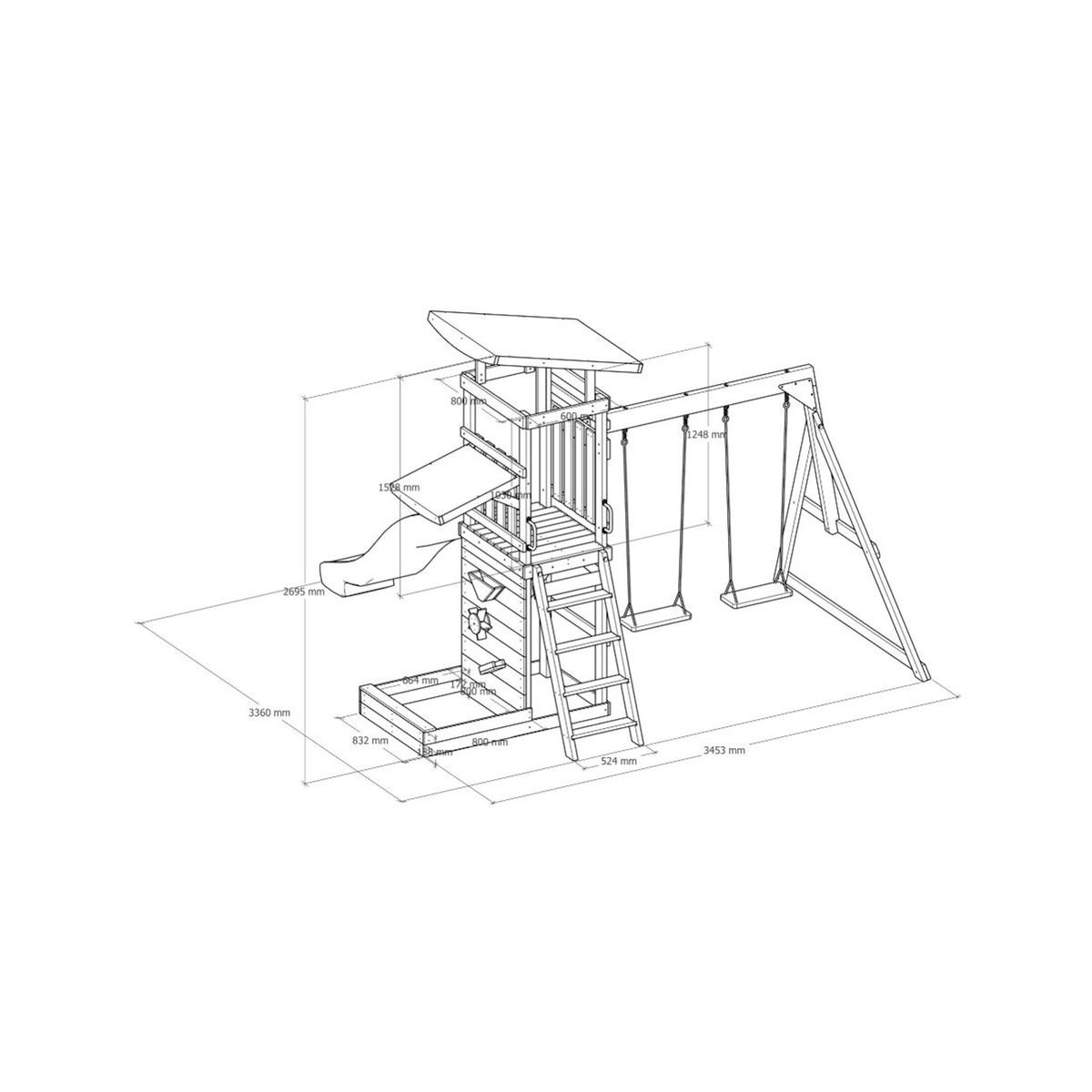 Axi House Portique Malik 2 balançoires + mur toboggan blanc