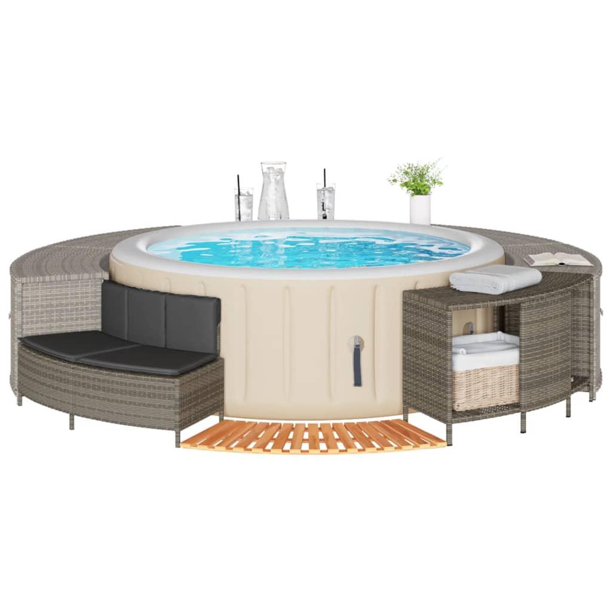 VIDAXL Cadre de bain a remous gris resine tressee bois massif d'acacia