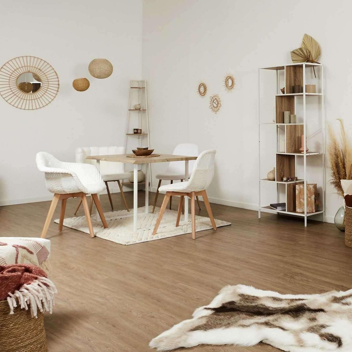 The Home Deco Factory Etagère d'angle 5 niveaux en bois et métal EDISON - Blanc et marron