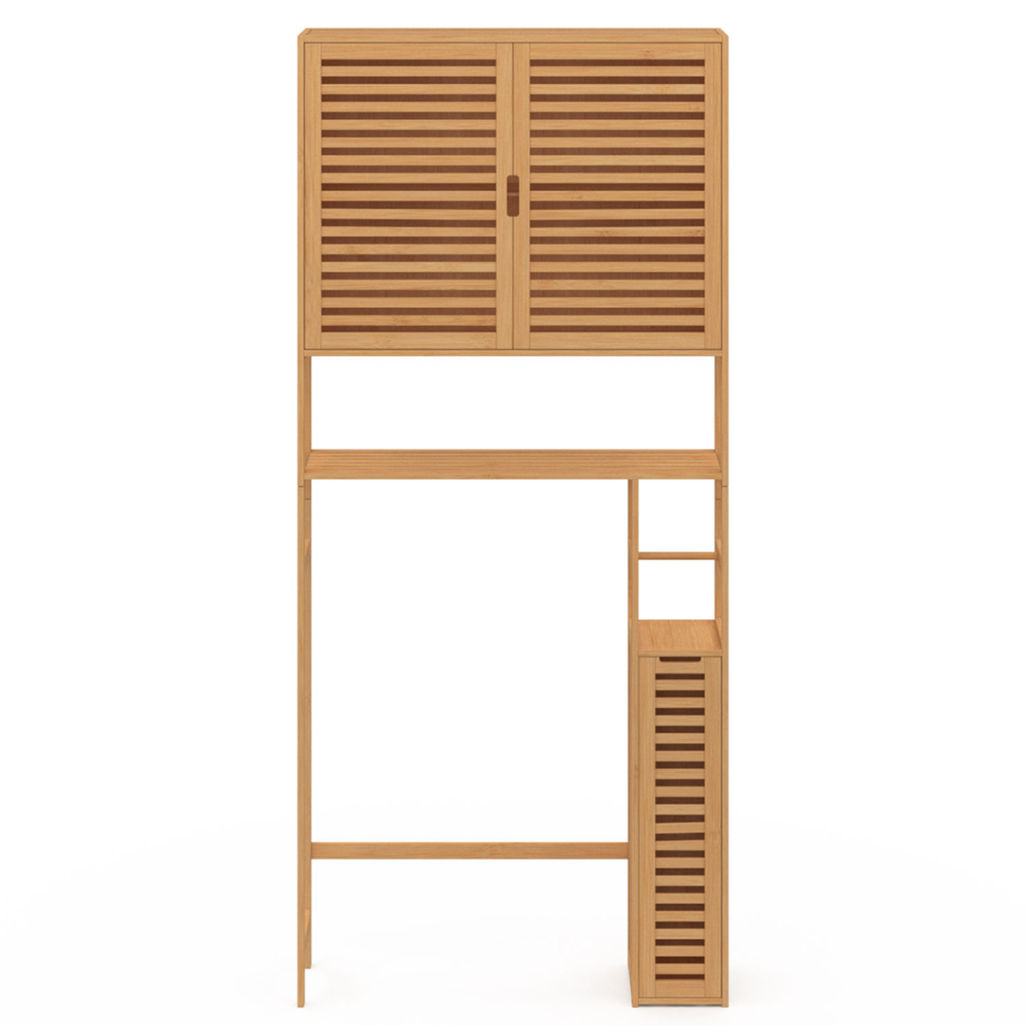 Voir la diapositive 3 : ID MARKET Meuble wc 3 en 1 avec armoires de rangement bambou bea