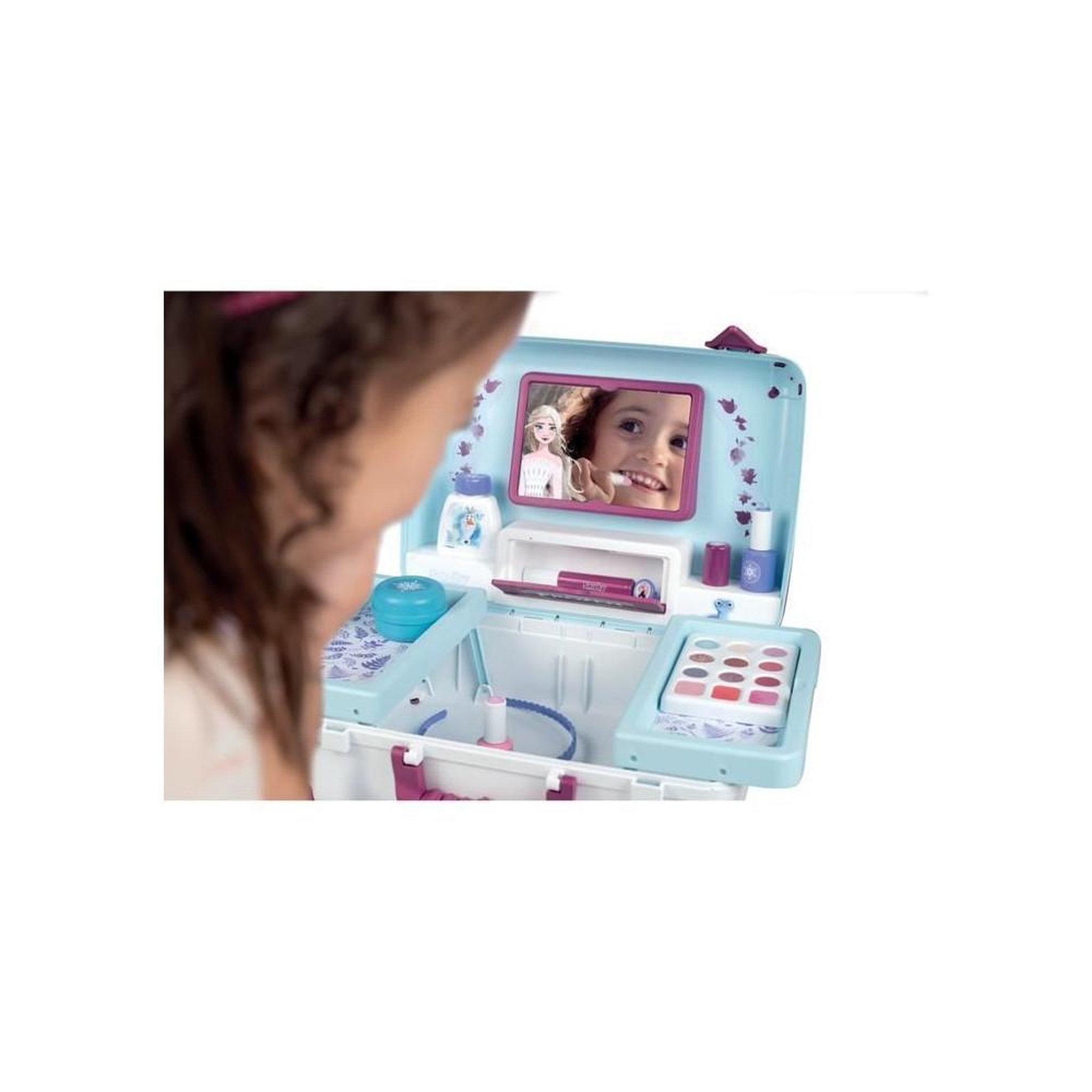 Voir la diapositive 2 : SMOBY Valisette de maquillage Frozen à miroir, mallette beauté enfant avec 2 fermetures et poignée, accessoires coiffage, ongles et maquillage (13 pièces)