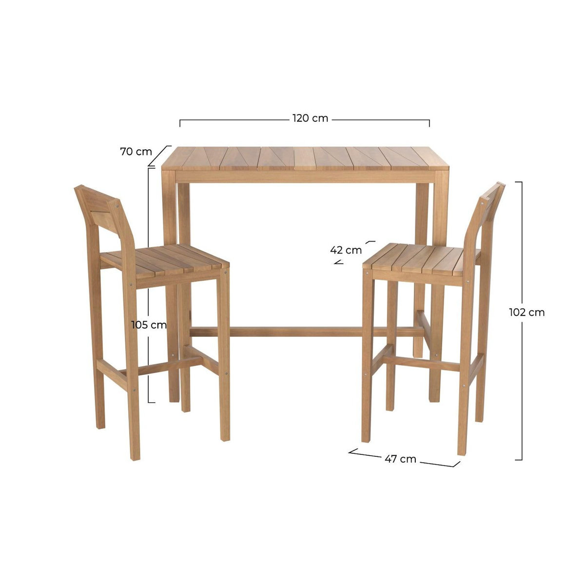 Rendez vous déco Table et chaises de bar extérieur 4 personnes en teck massif-Tunga