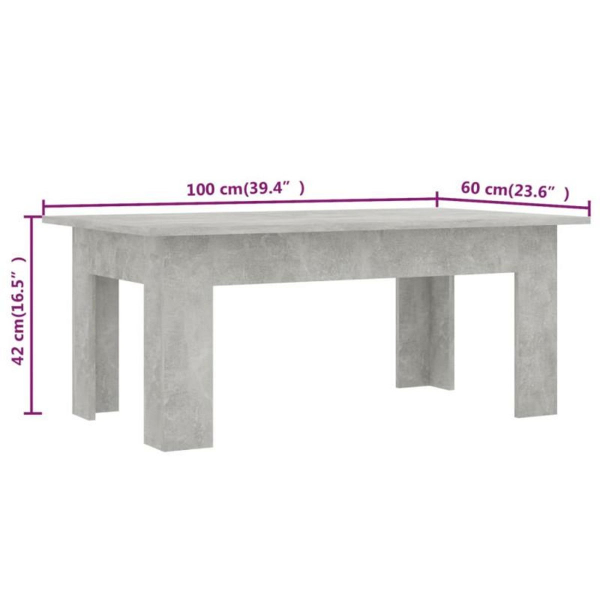 VIDAXL Table basse Gris béton 100x60x42 cm Bois d'ingénierie