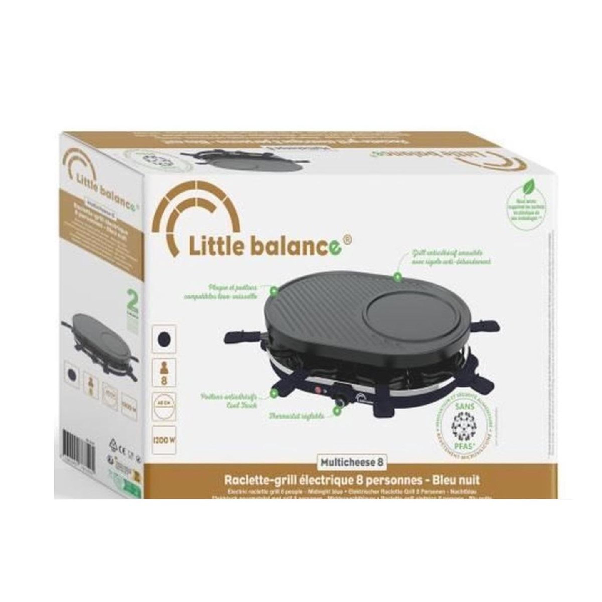 Voir la diapositive 3 : LITTLE BALANCE Appareil à raclette 8 personnes 1200w + gril + crêpière bleu nuit et noir - 8749