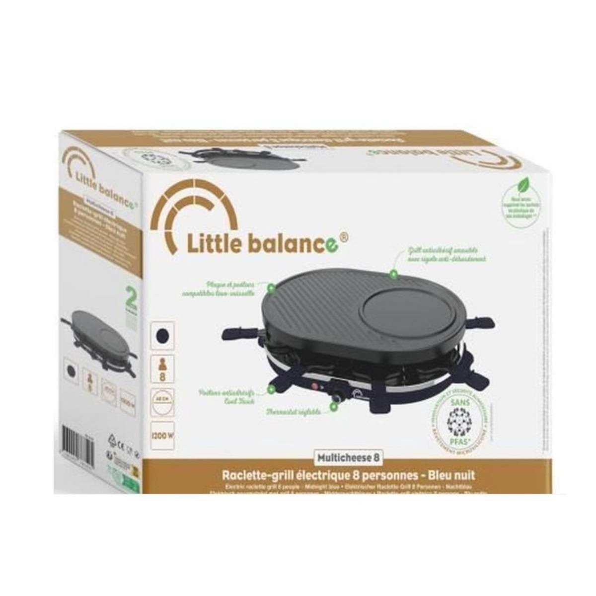 LITTLE BALANCE Appareil à raclette 8 personnes 1200w + gril + crêpière bleu nuit et noir - 8749