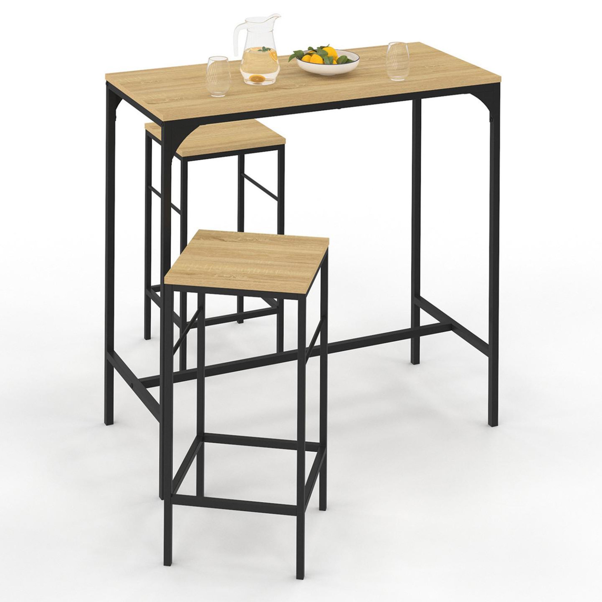 ID MARKET Ensemble table haute de bar detroit 95 cm et 2 tabourets design industriel