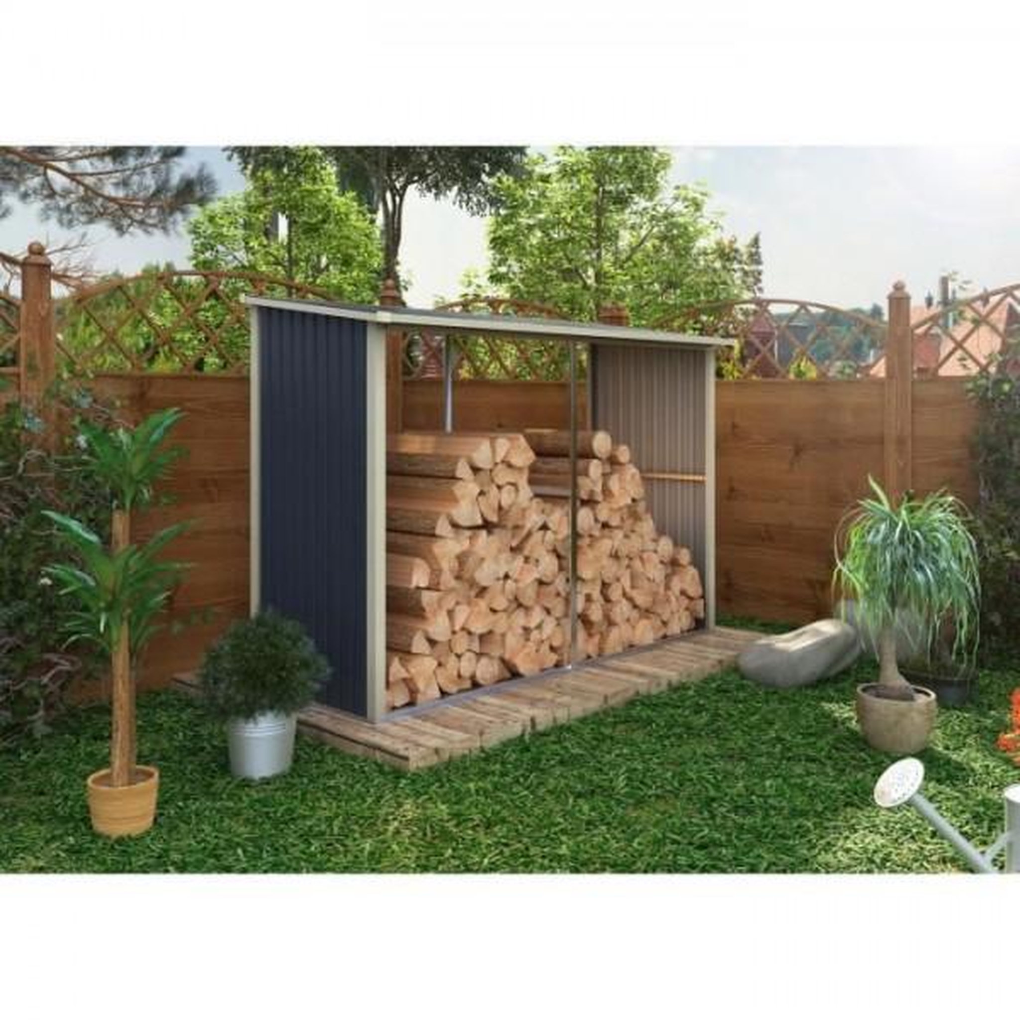 Voir la diapositive 2 : MARKET24 Abri bûches - Marque - Modele S - Surface 1,37 m² - Acier galvanisé - Gris anthracite