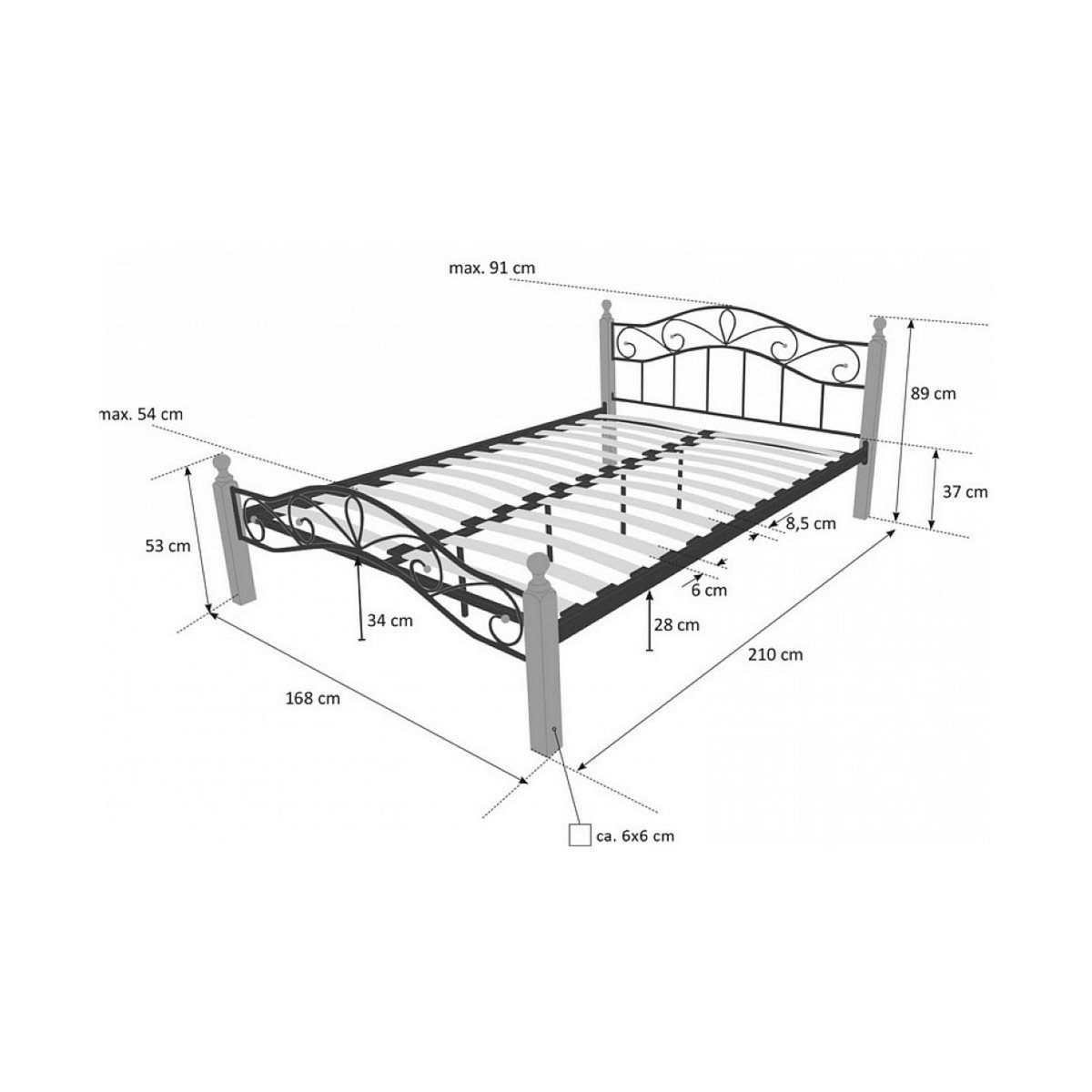 HomeStyle4U Design metal lit double 160 x 200 cadre de lit lattes bois neuf natural brun