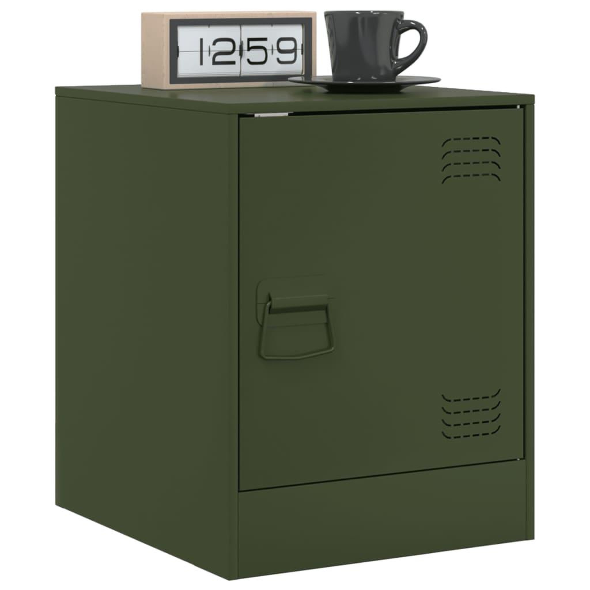Voir la diapositive 4 : VIDAXL Table de chevet vert olive 34,5x39x44 cm acier
