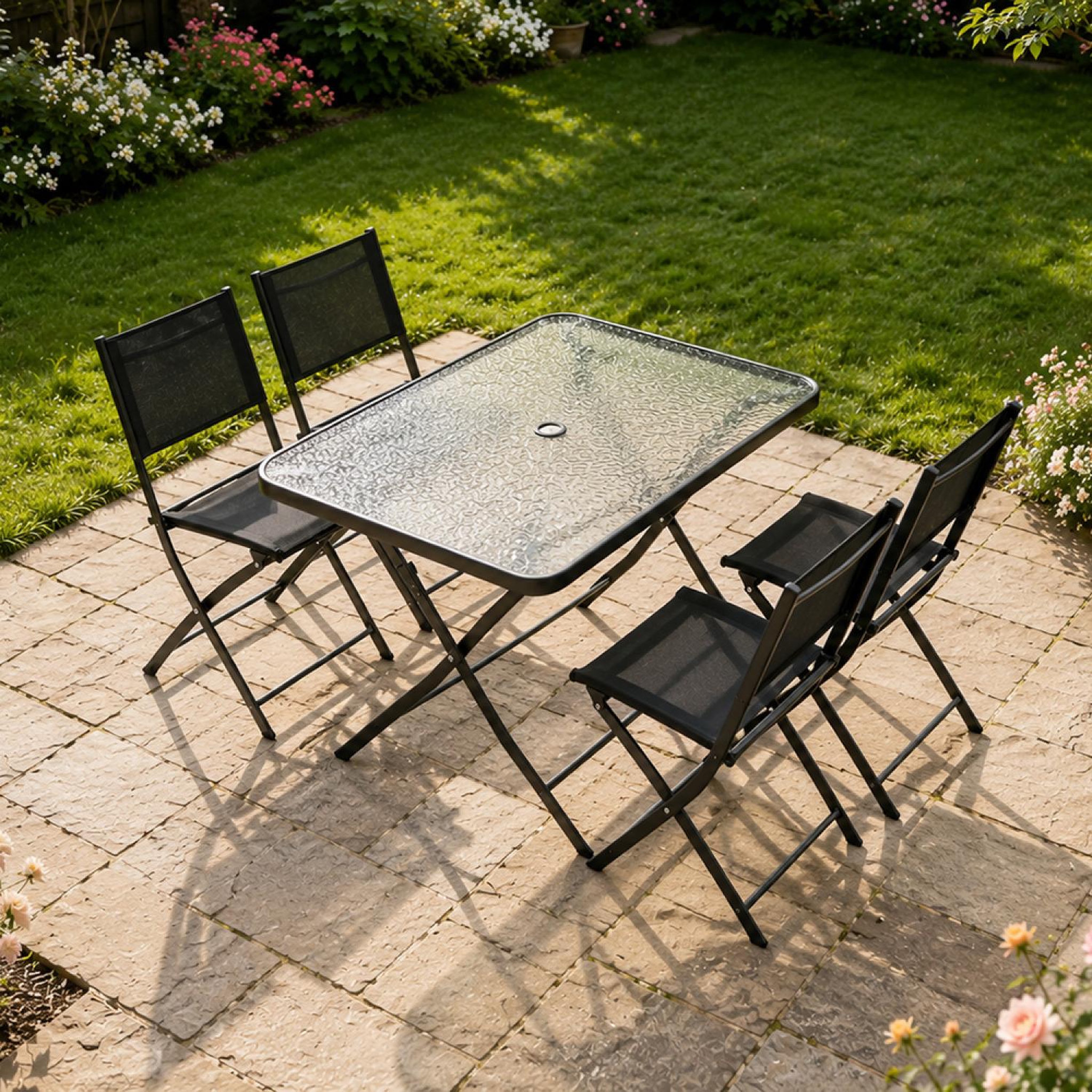 Voir la diapositive 6 : CONCEPT USINE Ensemble table de jardin 130 cm et 4 chaises pliantes MAHON