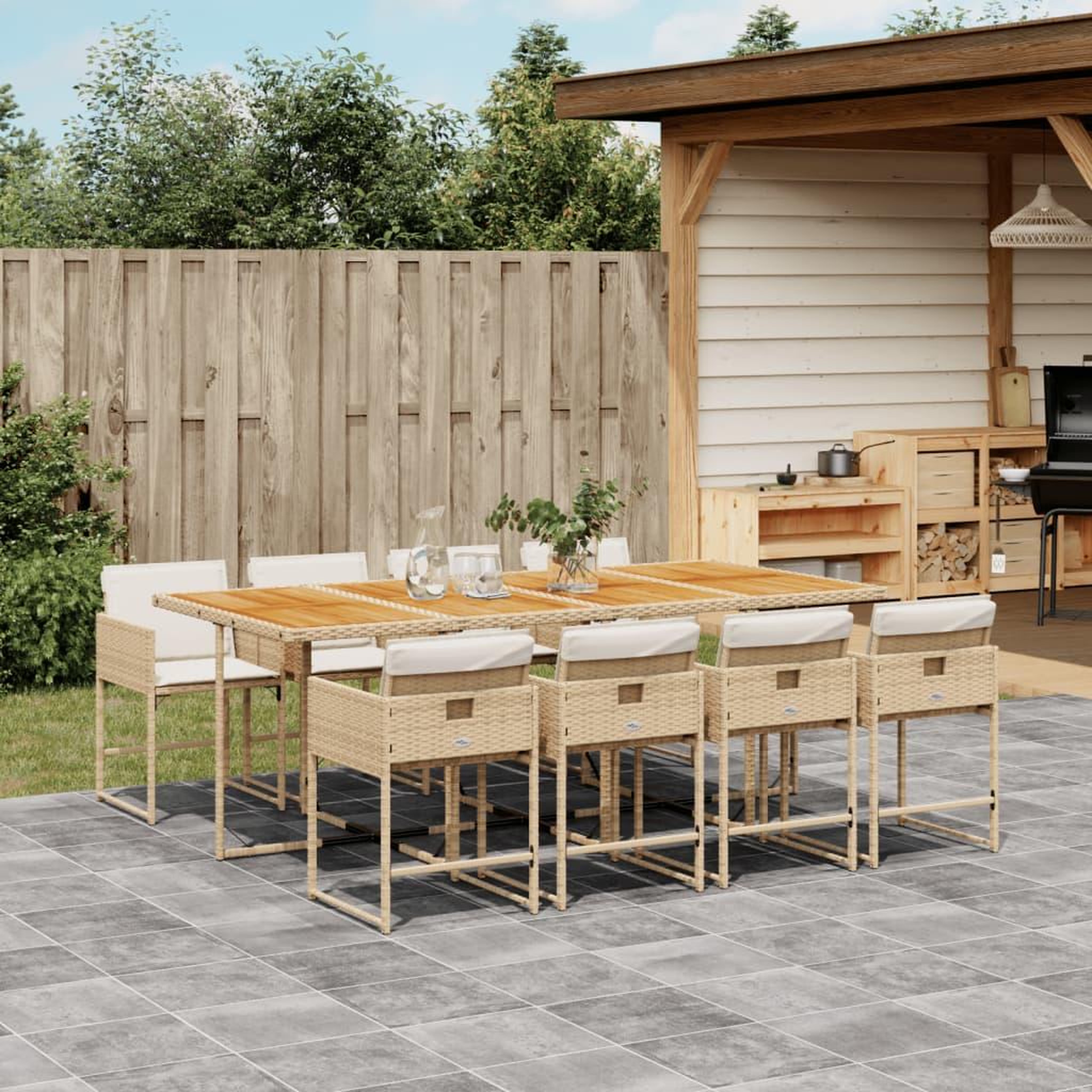 VIDAXL Ensemble a manger de jardin et coussins 9 pcs beige Poly rotin