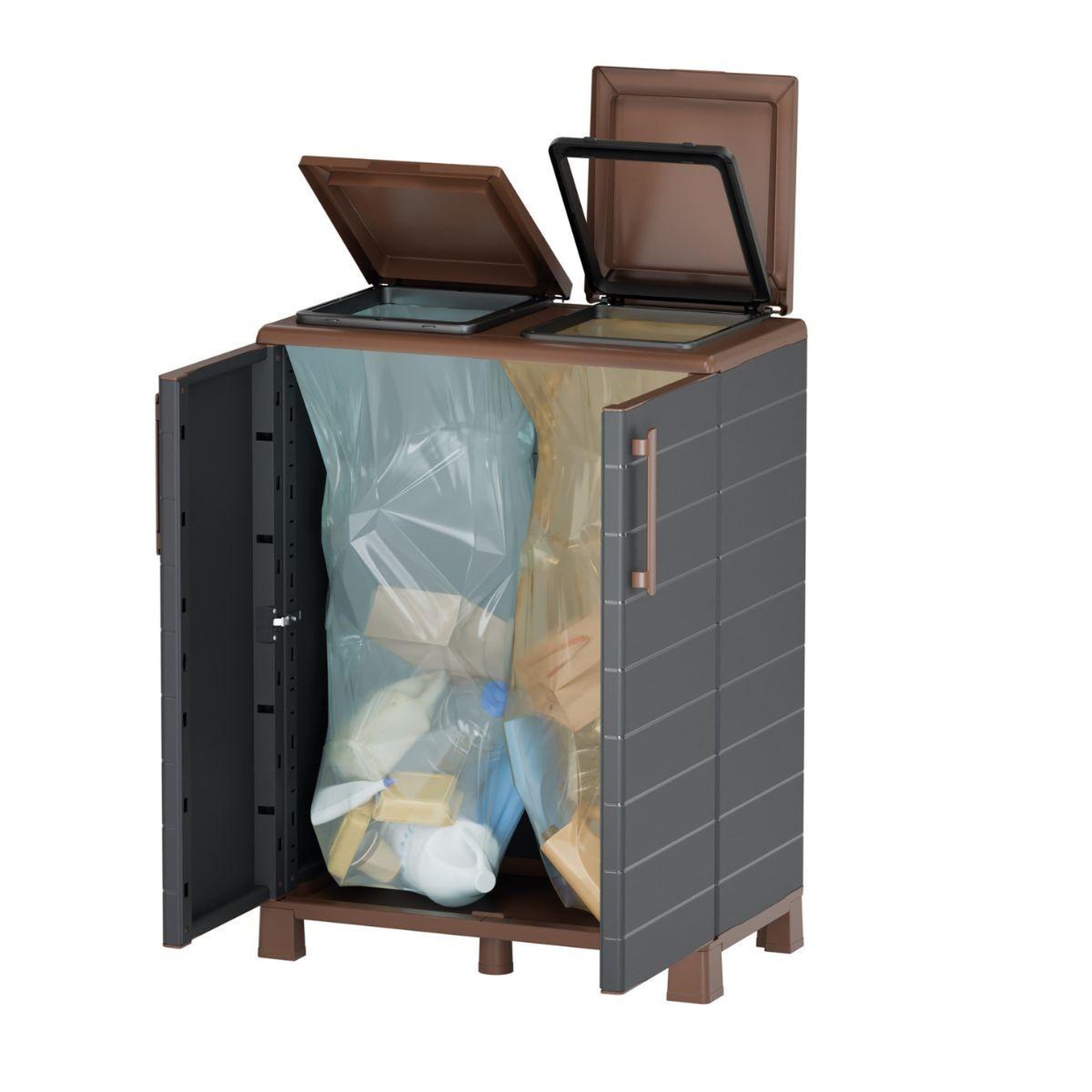 Voir la diapositive 4 : ART PLAST Abri poubelles 2 sacs anthracite - armoire cache poubelle de tri sélectif 68 x 37 x 90 cm terrasse, restaurant art plast