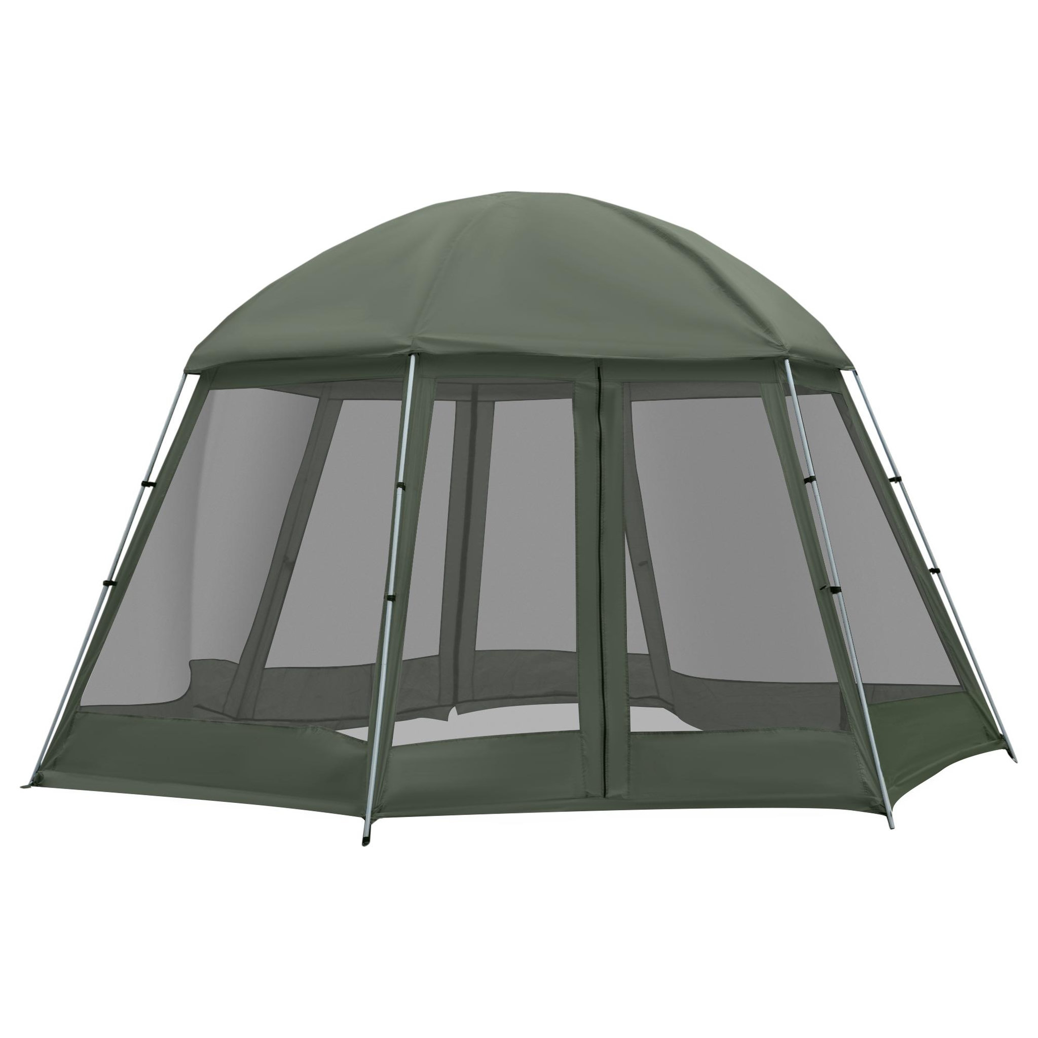 Voir la diapositive 1 : OUTSUNNY Tente de camping familiale 6-8 personnes - tente hexagonale - avec sac de transport et piquets de sol - dim. 493L x 493L x 240H cm fibre verre polyester - vert