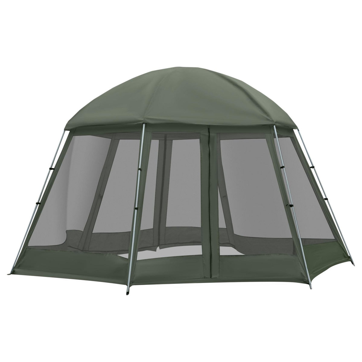 OUTSUNNY Tente de camping familiale 6-8 personnes - tente hexagonale - avec sac de transport et piquets de sol - dim. 493L x 493L x 240H cm fibre verre polyester - vert