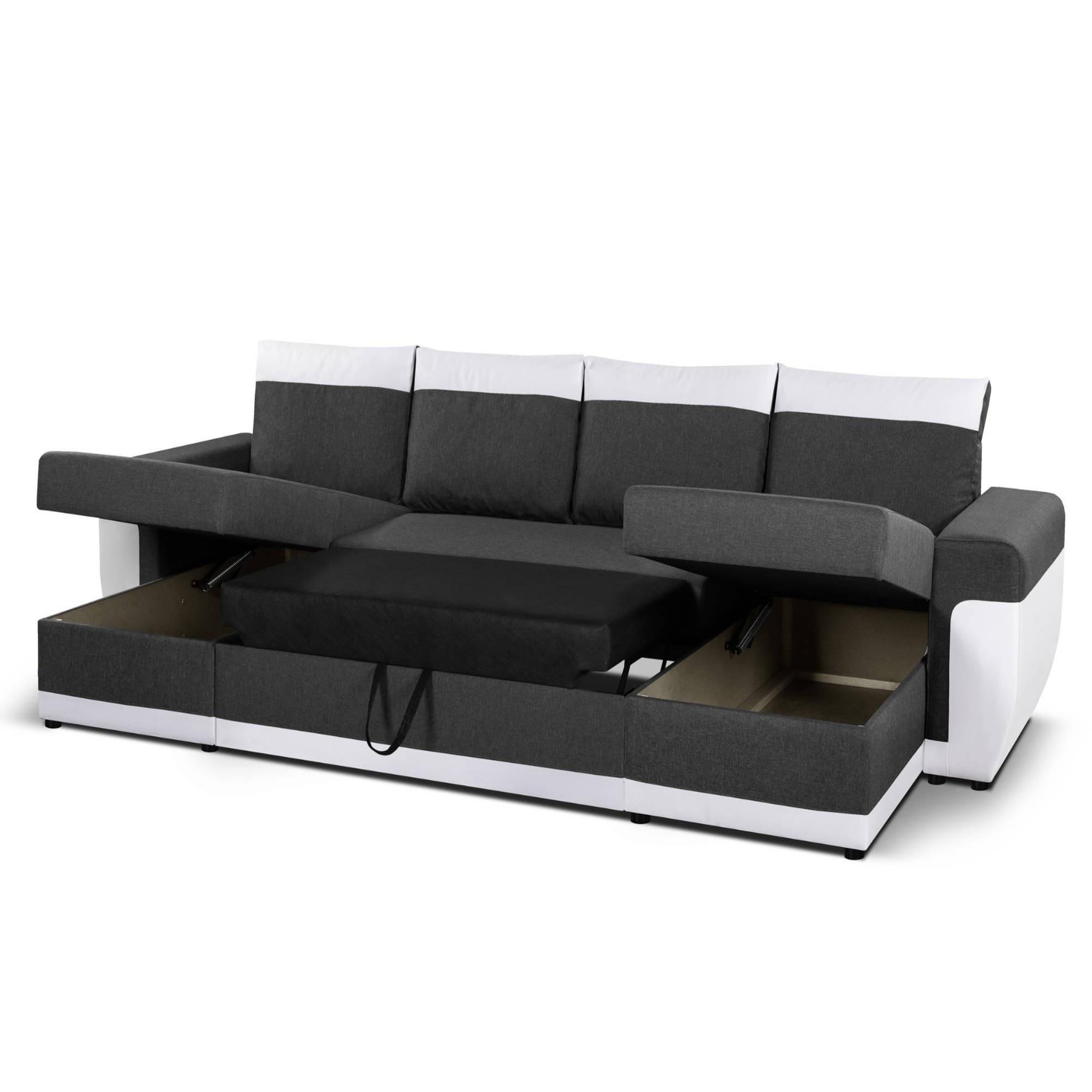 Voir la diapositive 2 : BEST MOBILIER Milan - canapé d'angle panoramique - convertible - 7 places - 2 coffres de rangement