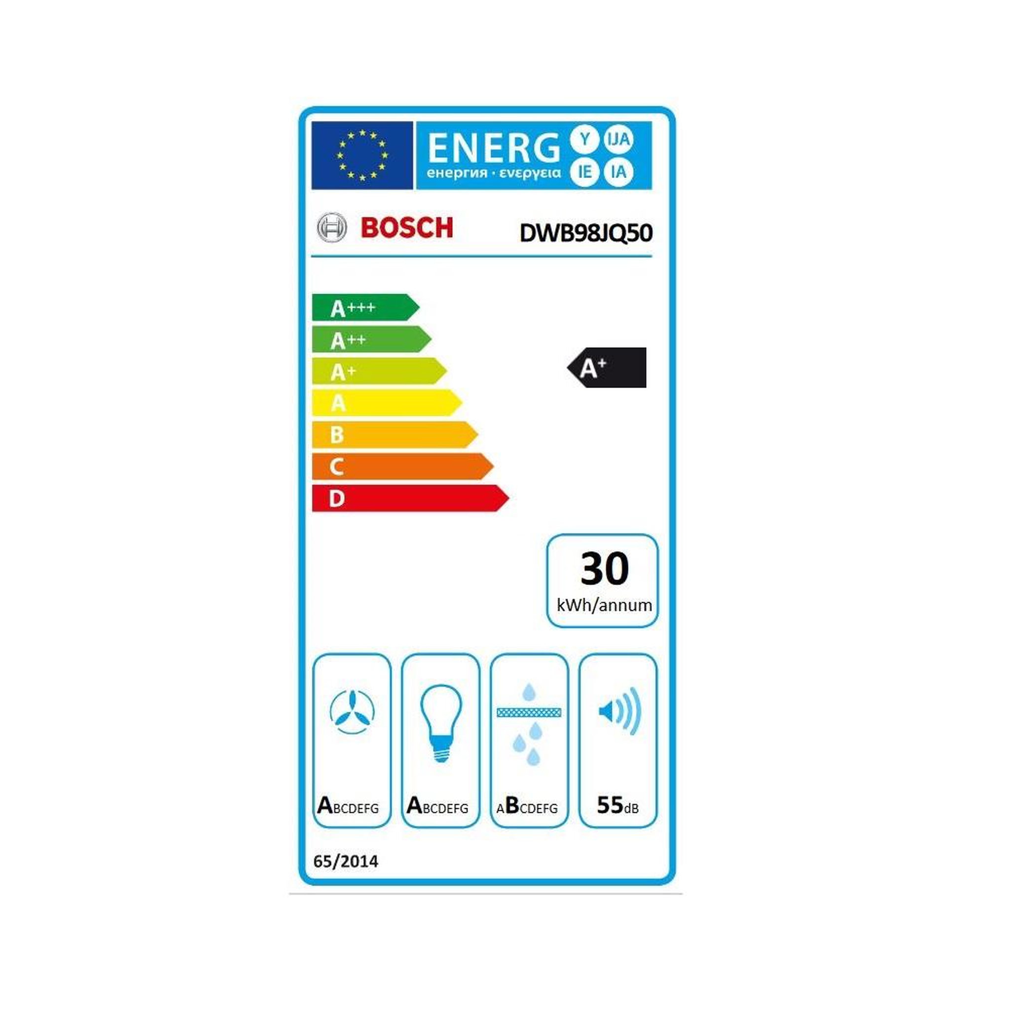 Voir la diapositive 2 : BOSCH Hotte décorative murale 90cm 55db 843m3/h inox - dwb98jq50