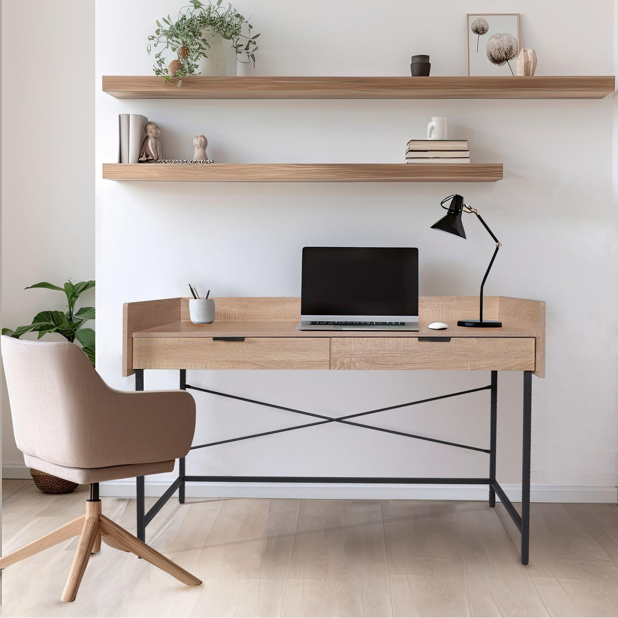 Voir la diapositive 4 : Bureau droit 2 tiroirs L123cm PLYMOUTH