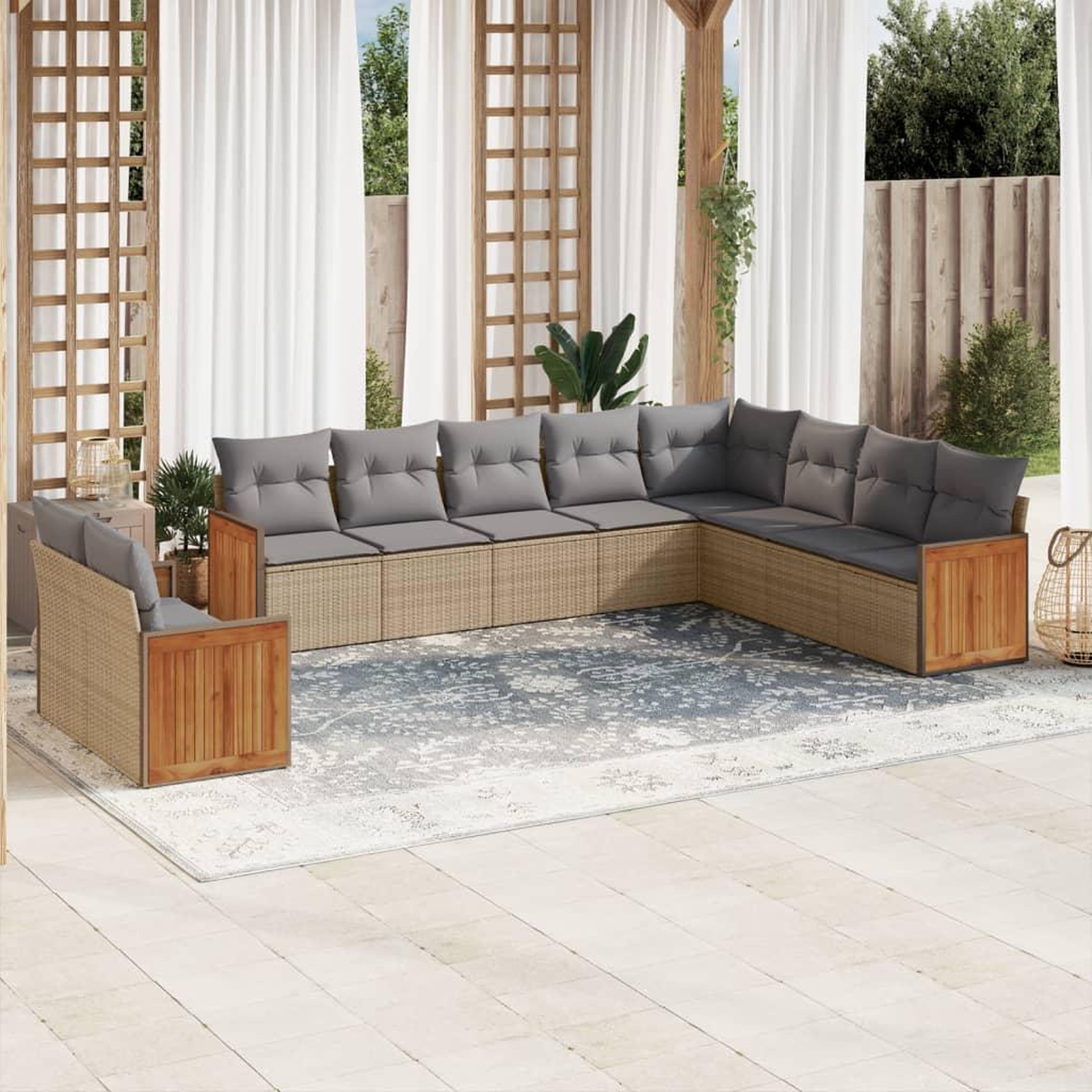 VIDAXL Salon de jardin avec coussins 10 pcs beige resine tressee