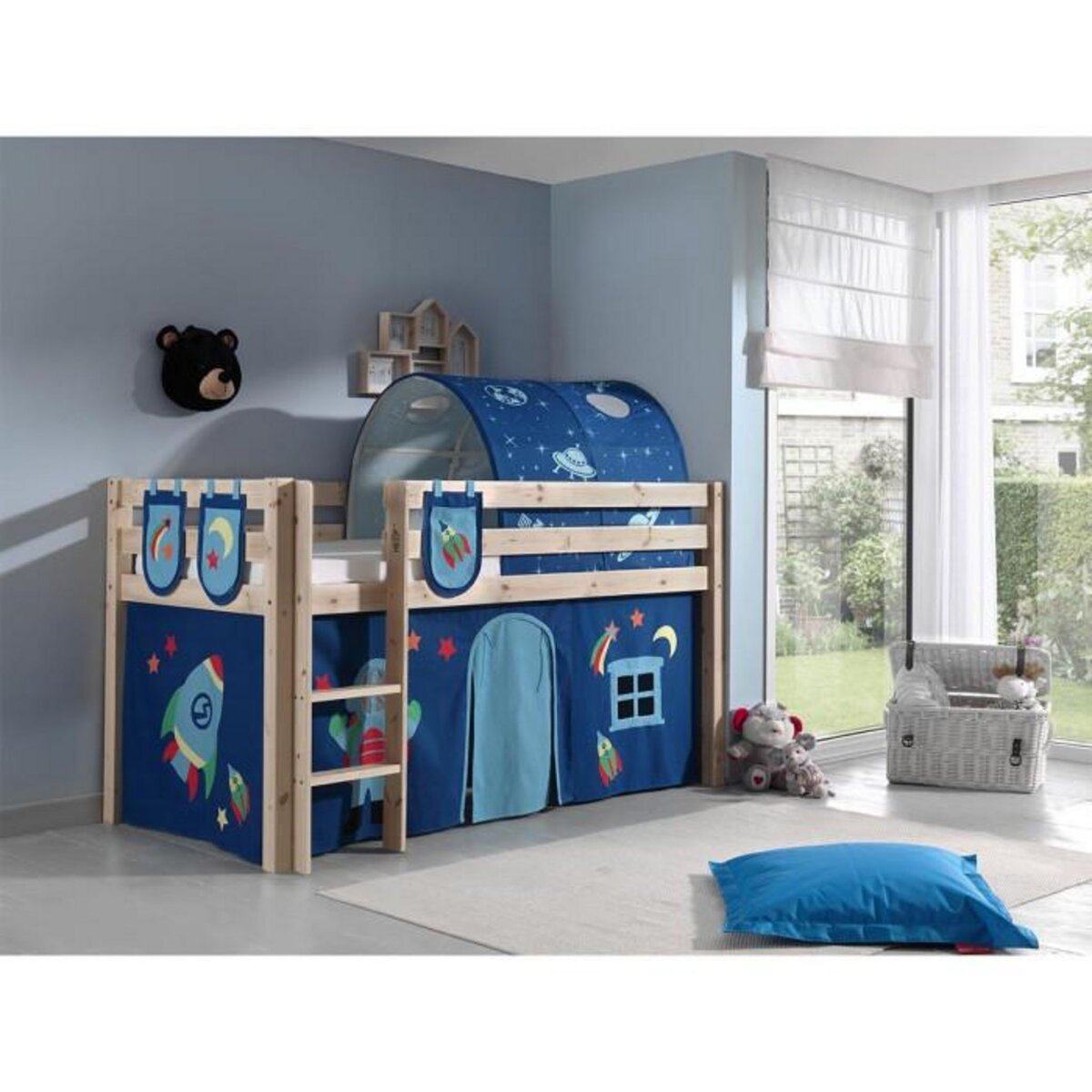 Paris Prix Pack - Lit Enfant Surélevé, Tente, 3 Pochettes & Tunnel  Pino Astronaute II  Naturel