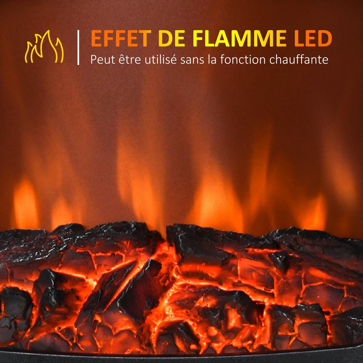 HOMCOM Cheminée électrique poêle style néo-rétro 1000-2000 W simulation flammes LED luminosité réglable acier ABS blanc
