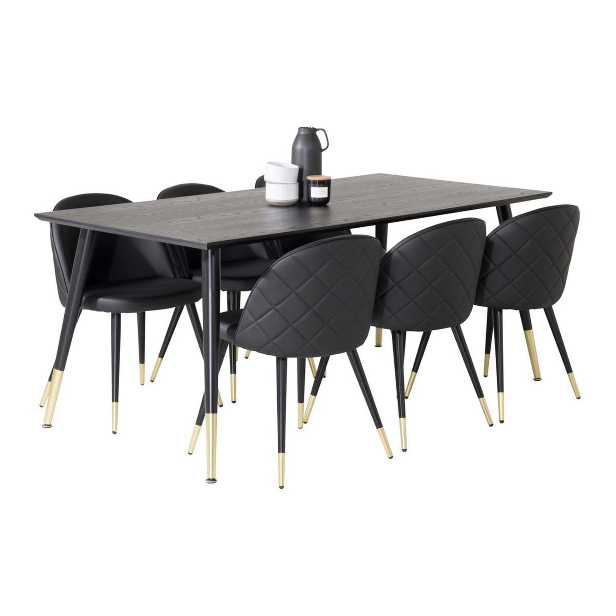 Paris Prix Ensemble table à manger design & 6 chaises  dipp & velvet  180cm noir