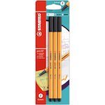 STABILO Lot de 3 stylos feutre pointe fine 0.4mm Point 88 noir