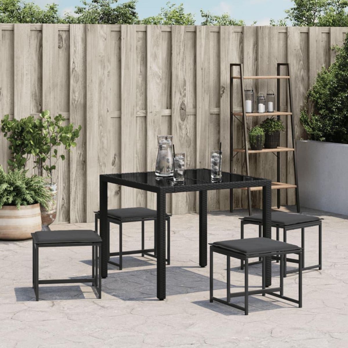 VIDAXL Tabourets de jardin avec coussins lot de 4 noir acier/textilene