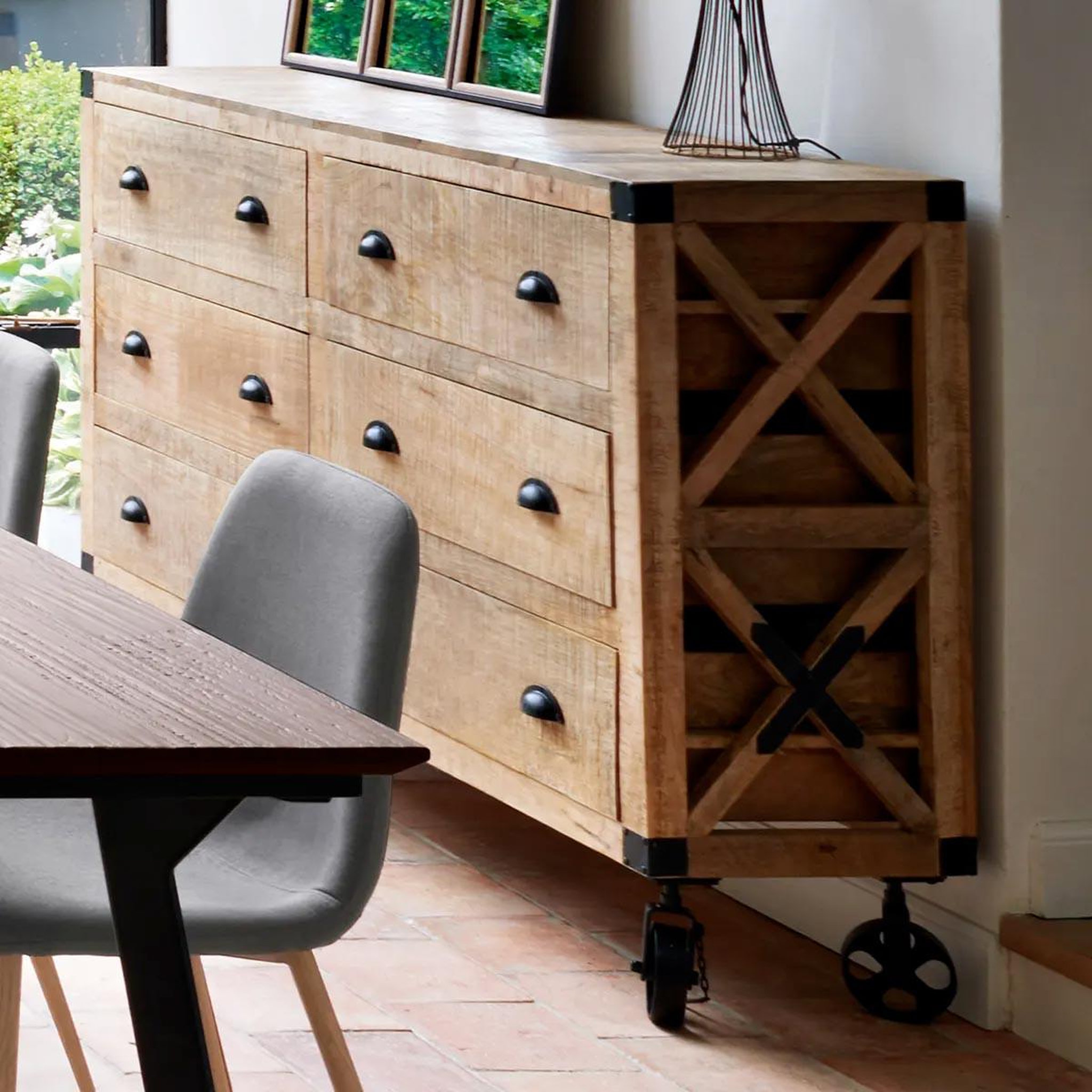 Voir la diapositive 5 : ATMOSPHERA Buffet d'intérieur 6 tiroirs silas - bois et métal