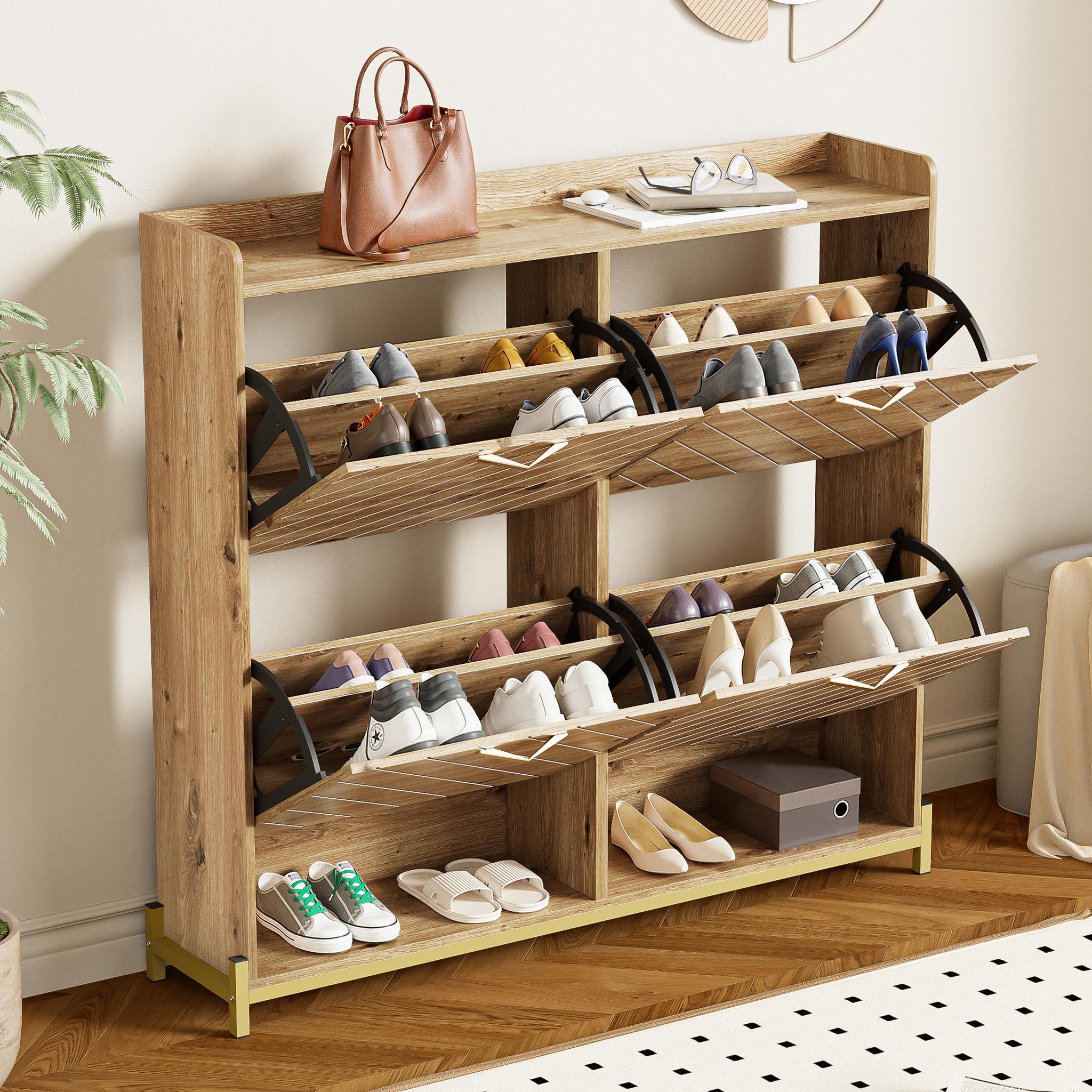 Voir la diapositive 2 : MERAX Meuble à chaussures 20 paires 4 étagères coloris naturel mdf