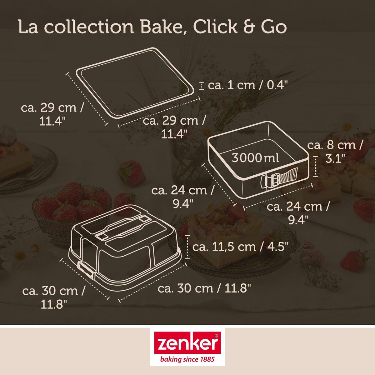 ZENKER Moule à charnière carré avec couvercle 23 cm Zenker Bake Click and Go