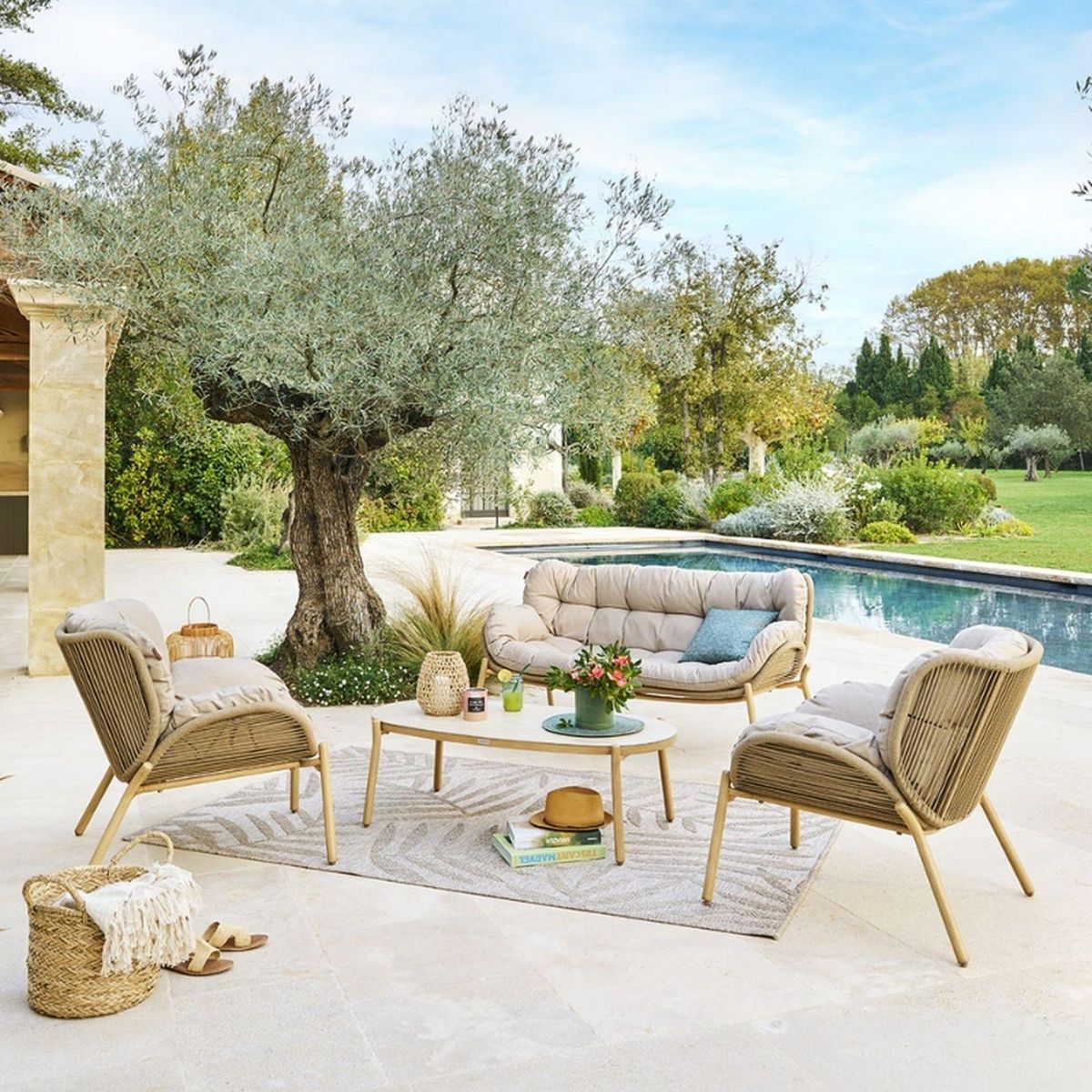 HESPERIDE Salon de jardin 5 places MELOANE - Beige