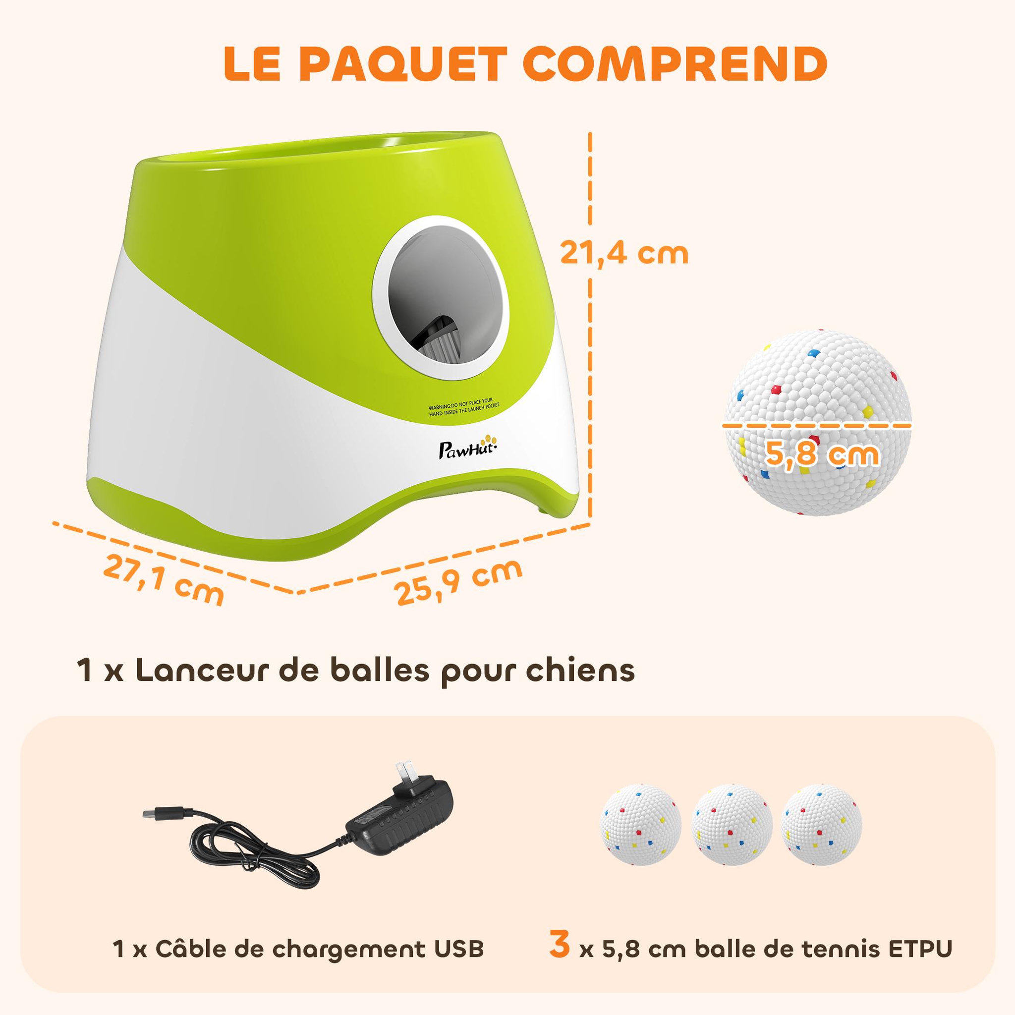 Voir la diapositive 3 : PAWHUT Lanceur de balles automatique pour chien 5 balles etpu vert