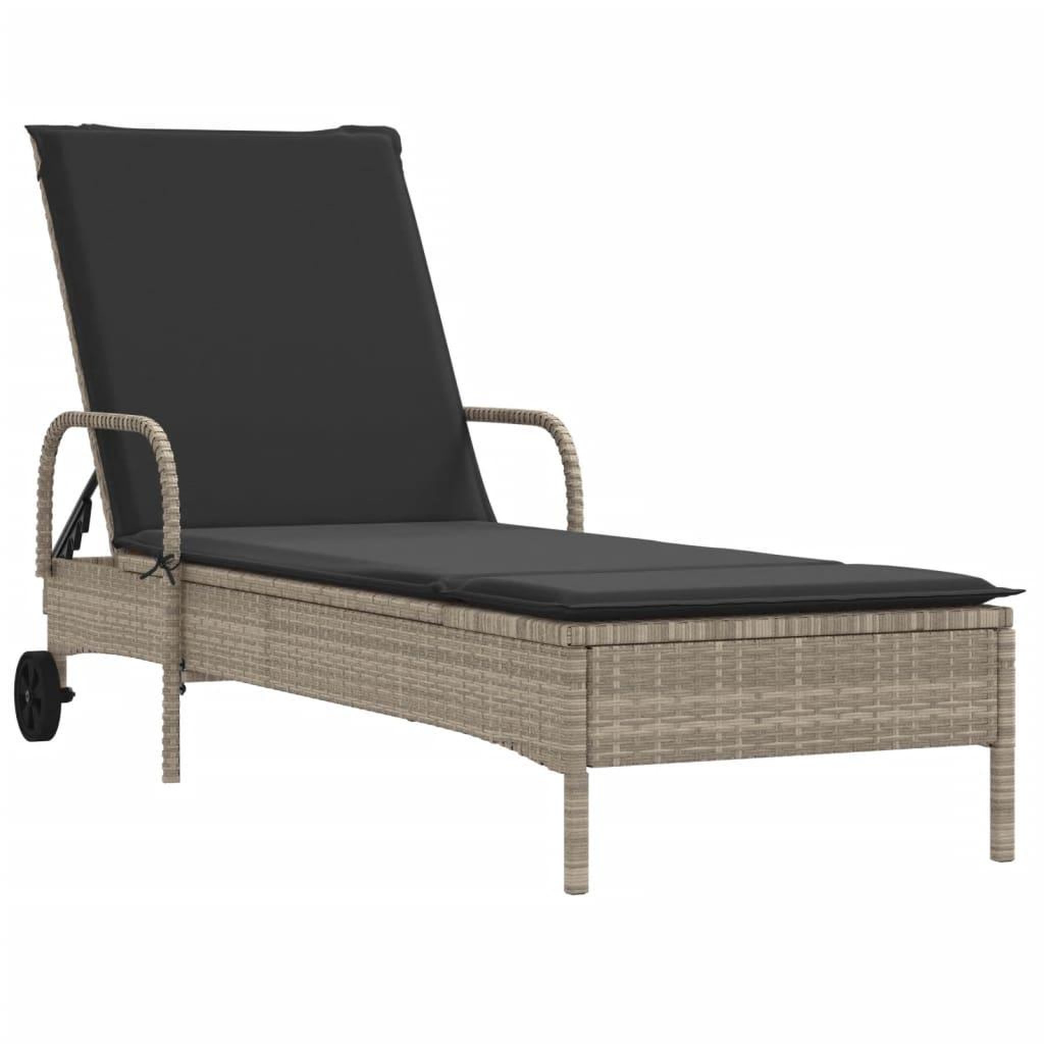 Voir la diapositive 2 : VIDAXL Chaise longue avec roues et coussins gris clair resine tressee