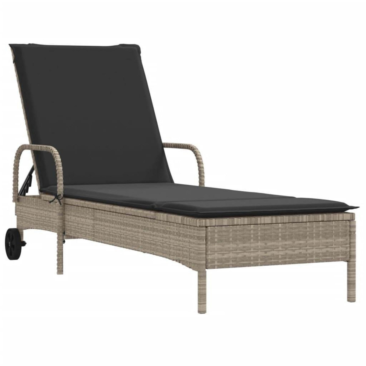 VIDAXL Chaise longue avec roues et coussins gris clair resine tressee