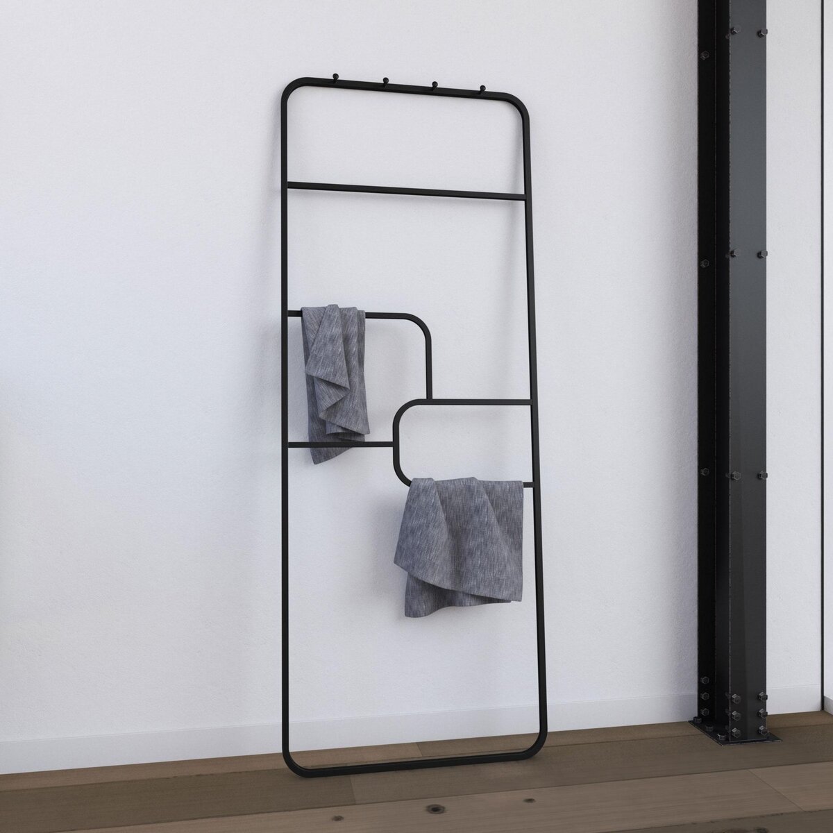 Galedo Porte serviette - 176x60x1.6 cm - Metal - noir mat - support - type atelier - PUZZLE DARK DESIGN