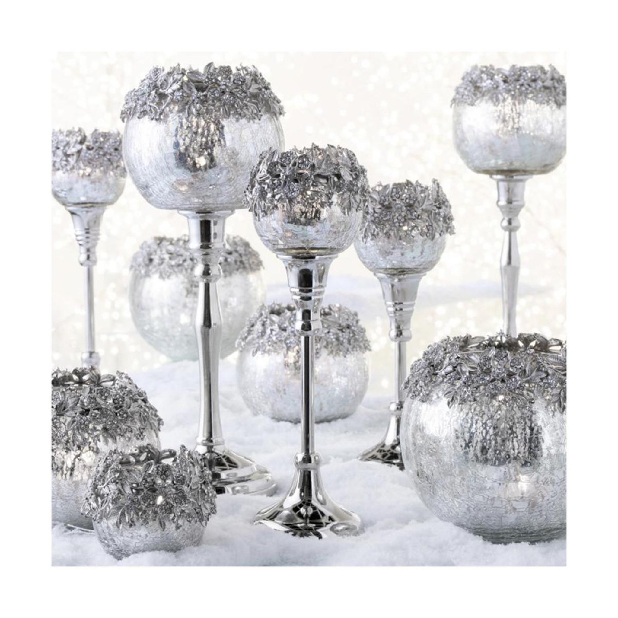 Voir la diapositive 4 : J-LINE Photophore sur pied en métal  bijou  33cm argent