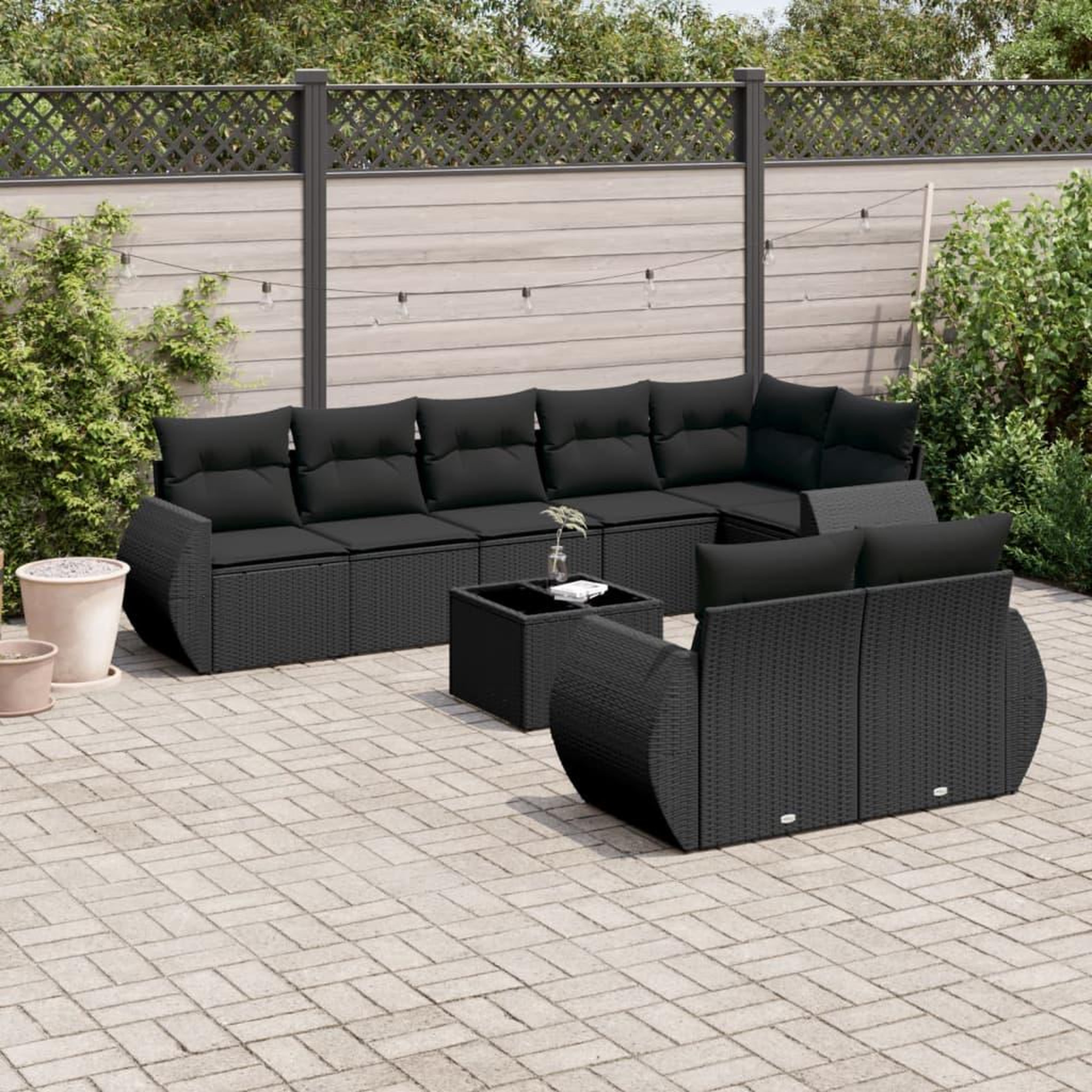 VIDAXL Salon de jardin 9 pcs avec coussins noir resine tressee