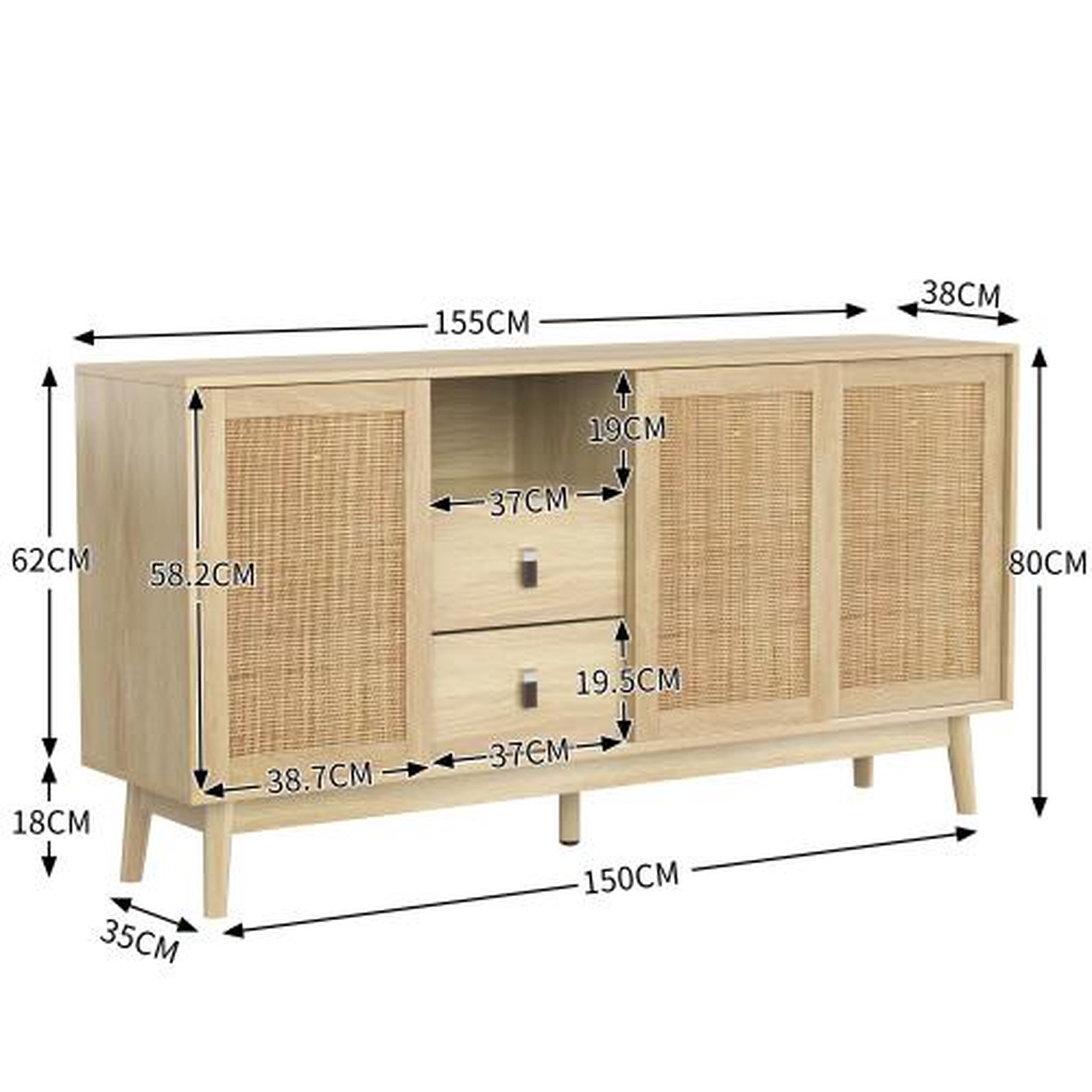 Voir la diapositive 3 : MERAX Buffet 3 porte(s) 2 tiroir(s) - 155 cm bois clair mdf