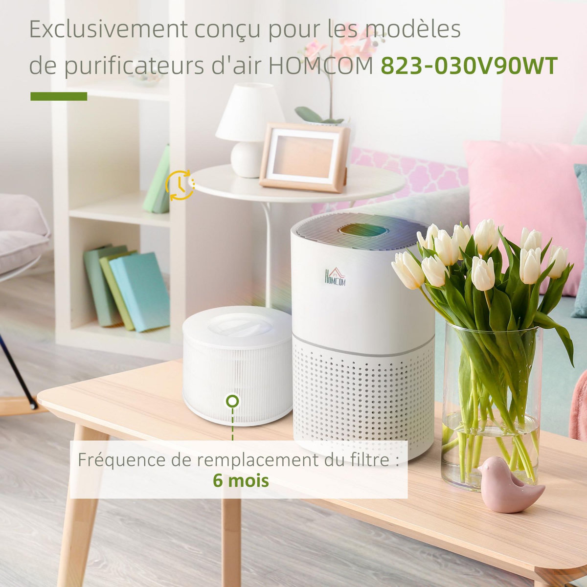 HOMCOM Filtre pour purificateurs d'air HOMCOM - filtre 3 en 1 avec filtre à charbon actif, filtre HEPA - blanc