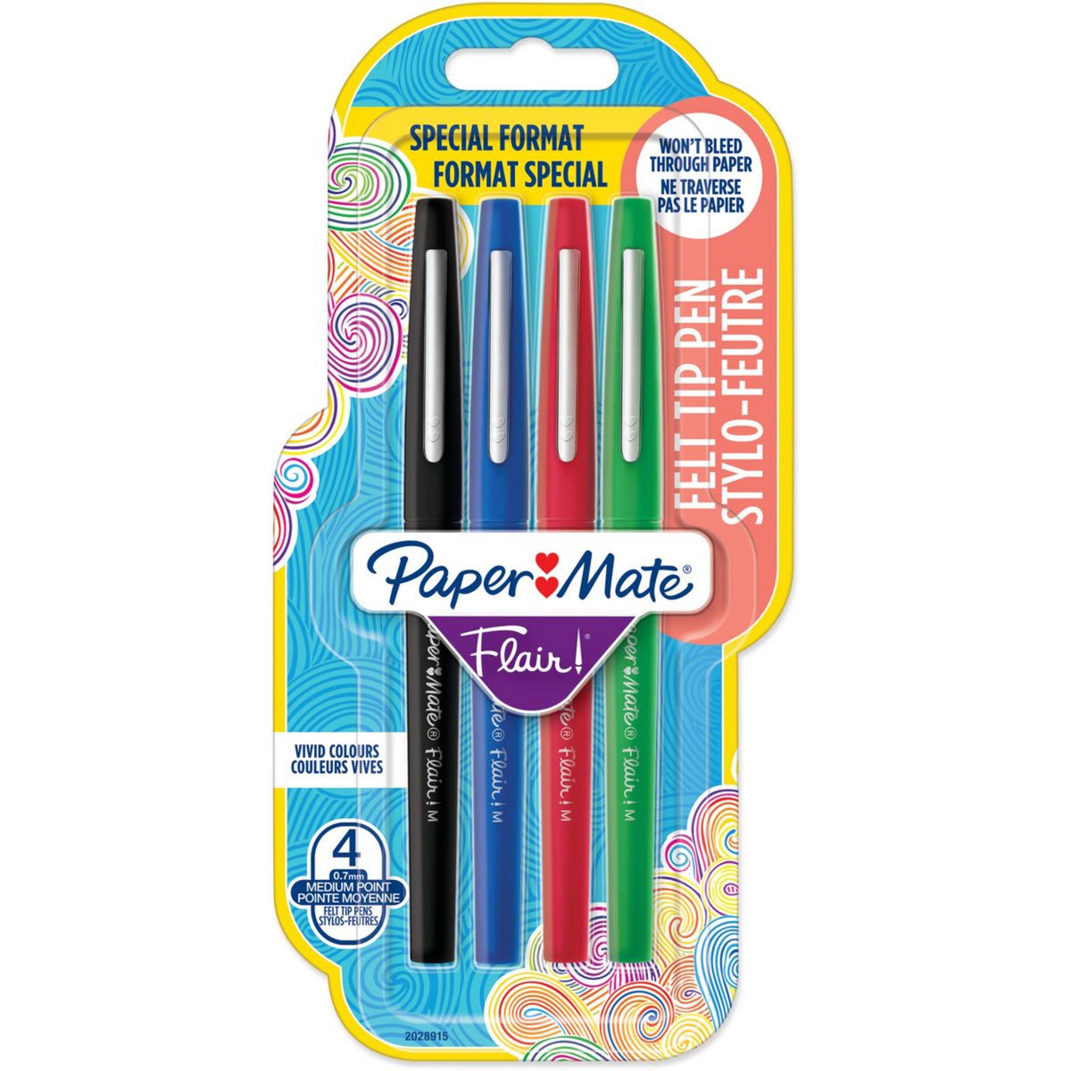 S0190993-4] PAPER:MATE Lot de 4 Stylos Feutre Flair Original Nylon Pointe Mo