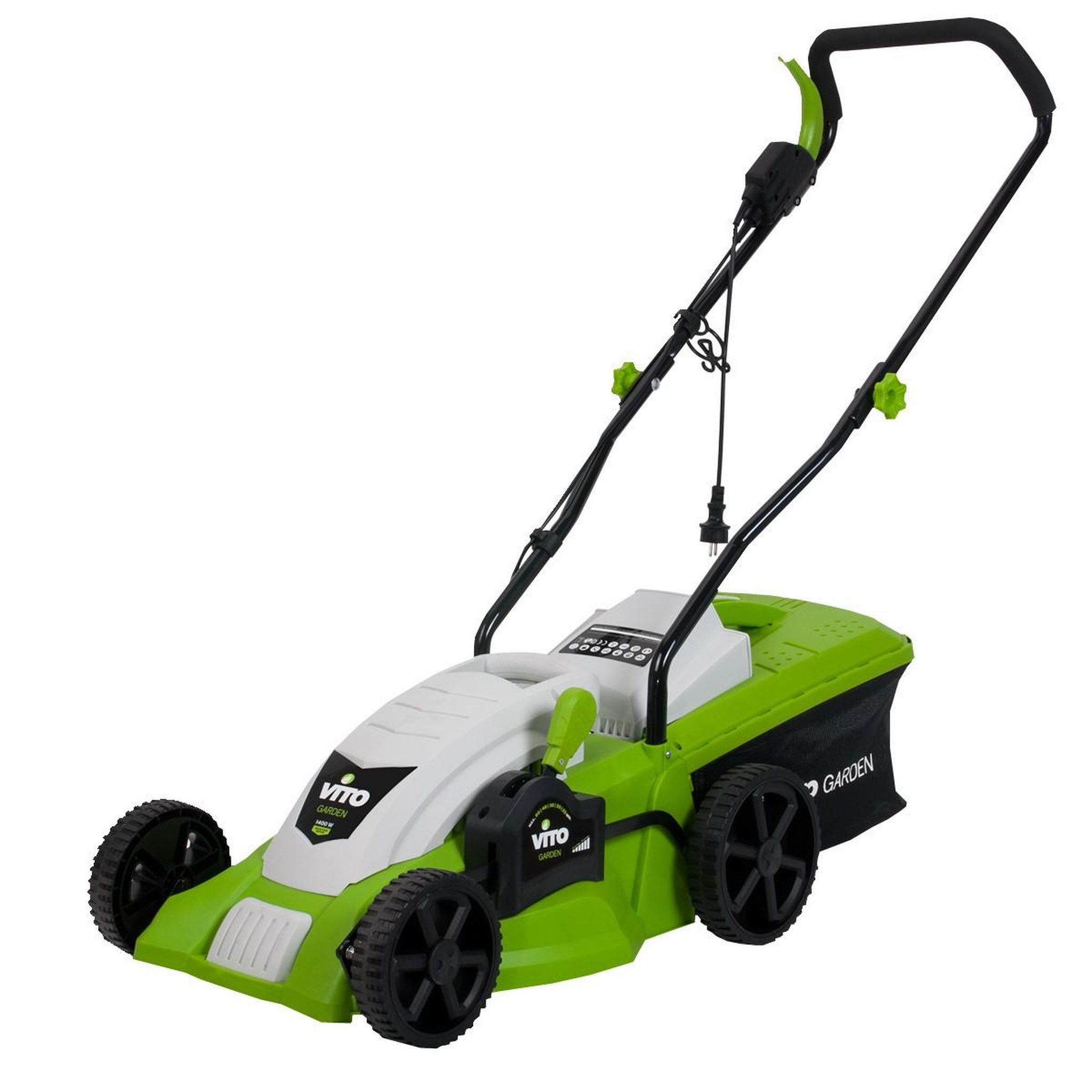 VITO Tondeuse électrique 1400w moteur induction coupe 34 cm - hauteur de coupe 25-60 mm - bac 35l vito