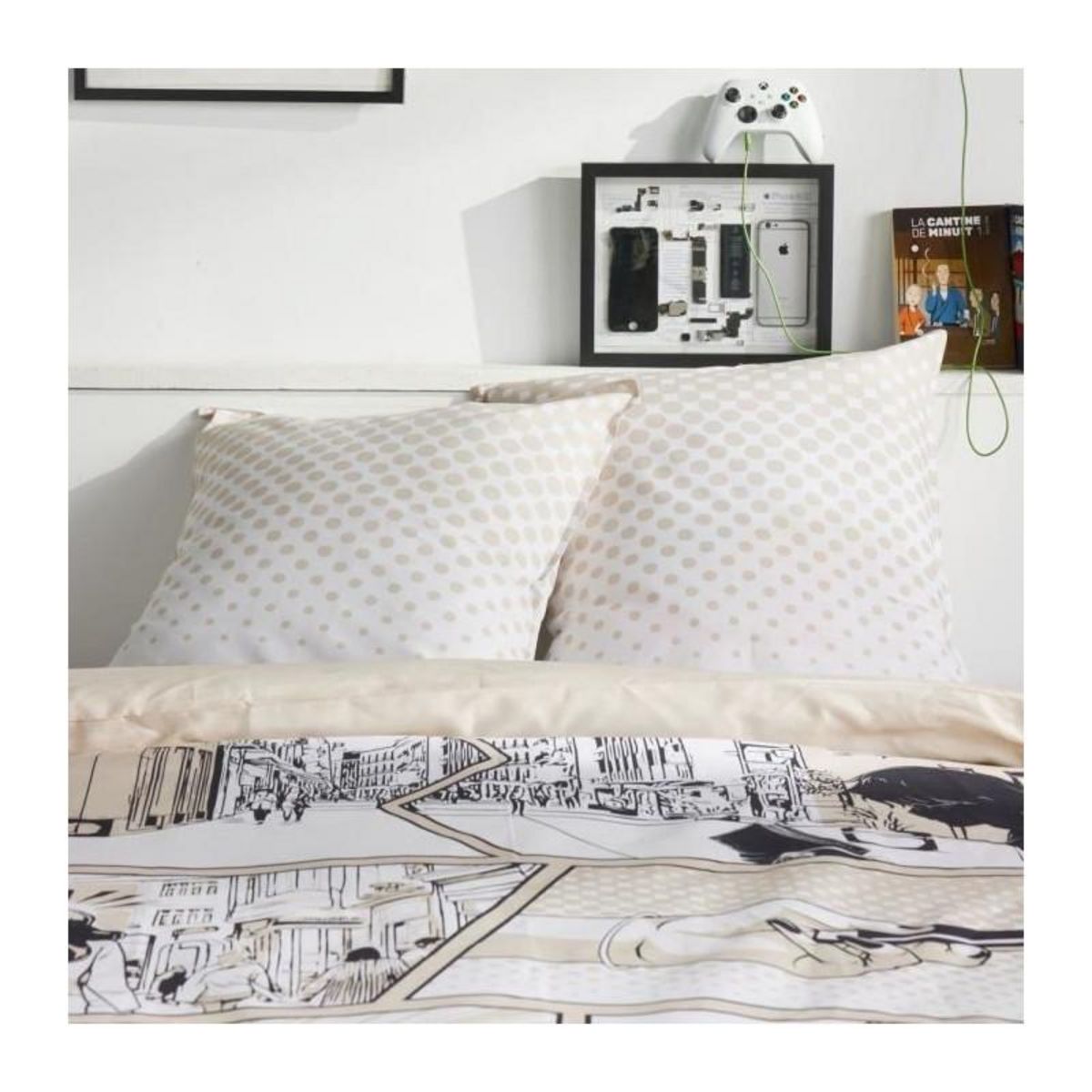 Today Parure de lit - TODAY - JAVA - 2 personnes - 240x220 cm - Coton - Imprimé Manga - Beige