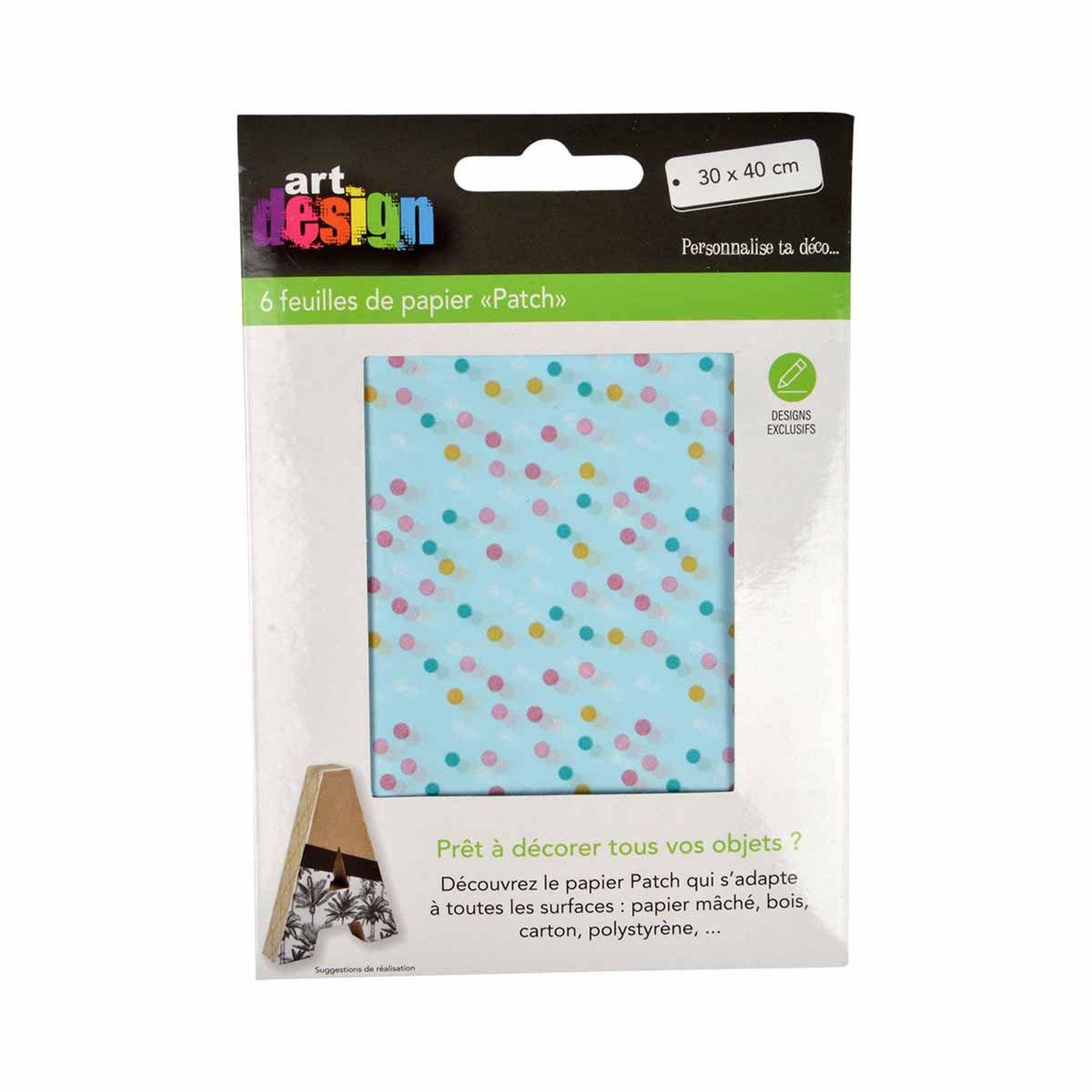 Voir la diapositive 2 : HOMEA Lot de 6 Feuilles de Papier Patch  Pois  30x40cm Bleu