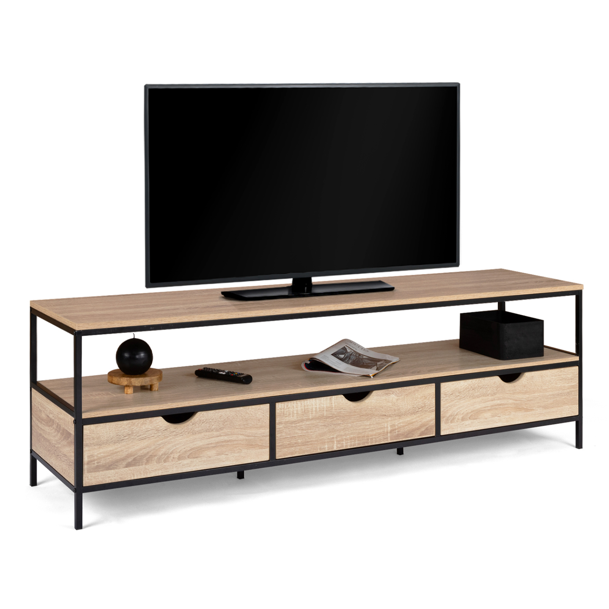 ID MARKET Meuble tv 160 cm detroit 3 tiroirs design industriel
