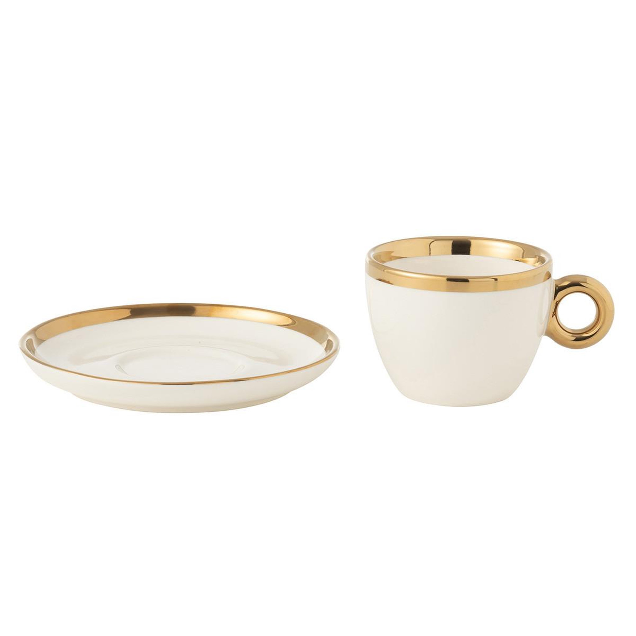 Voir la diapositive 2 : J-LINE Lot de 4 tasses & sous-tasses  faye  18cl blanc & or