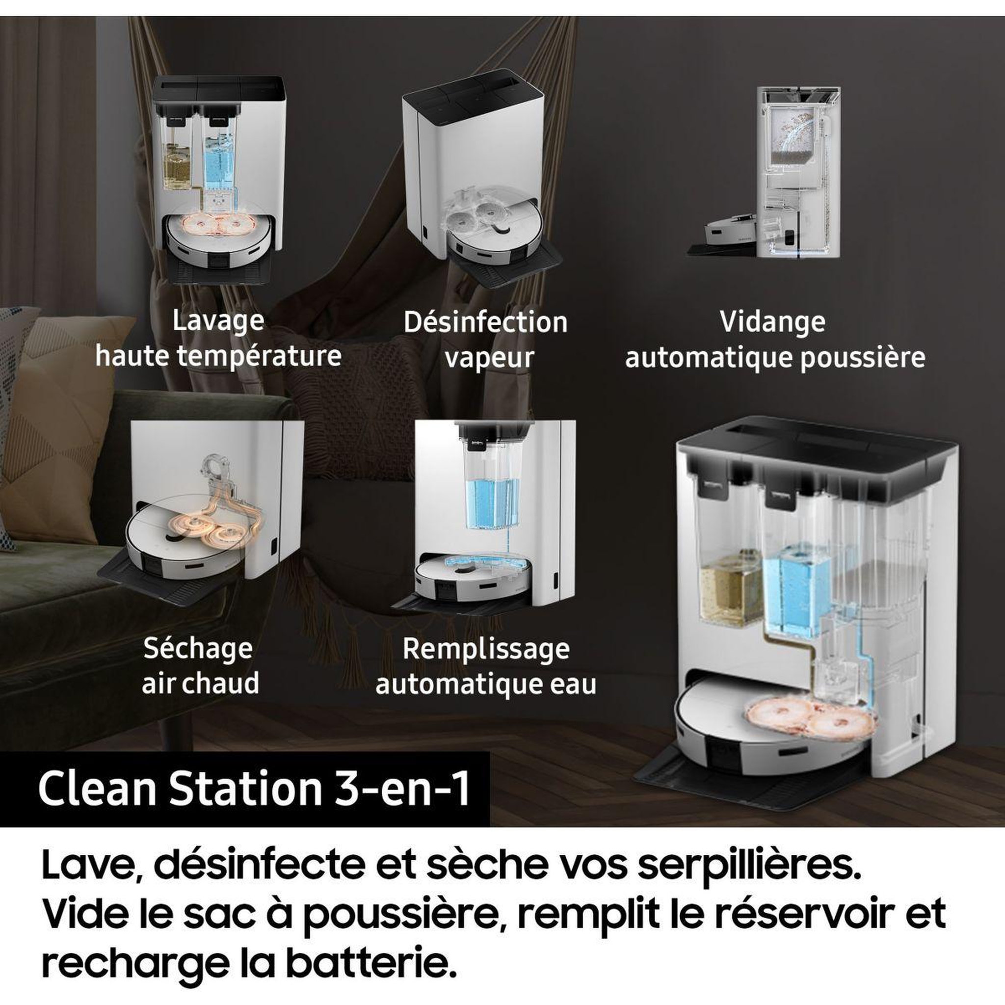 Voir la diapositive 4 : Samsung Robot Aspirateur Laveur Jet Bot Combo VR7MD96B14G