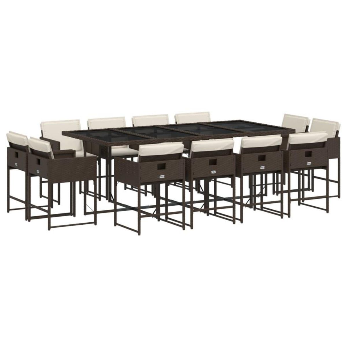 VIDAXL Ensemble a manger de jardin avec coussins 13 pcs marron rotin