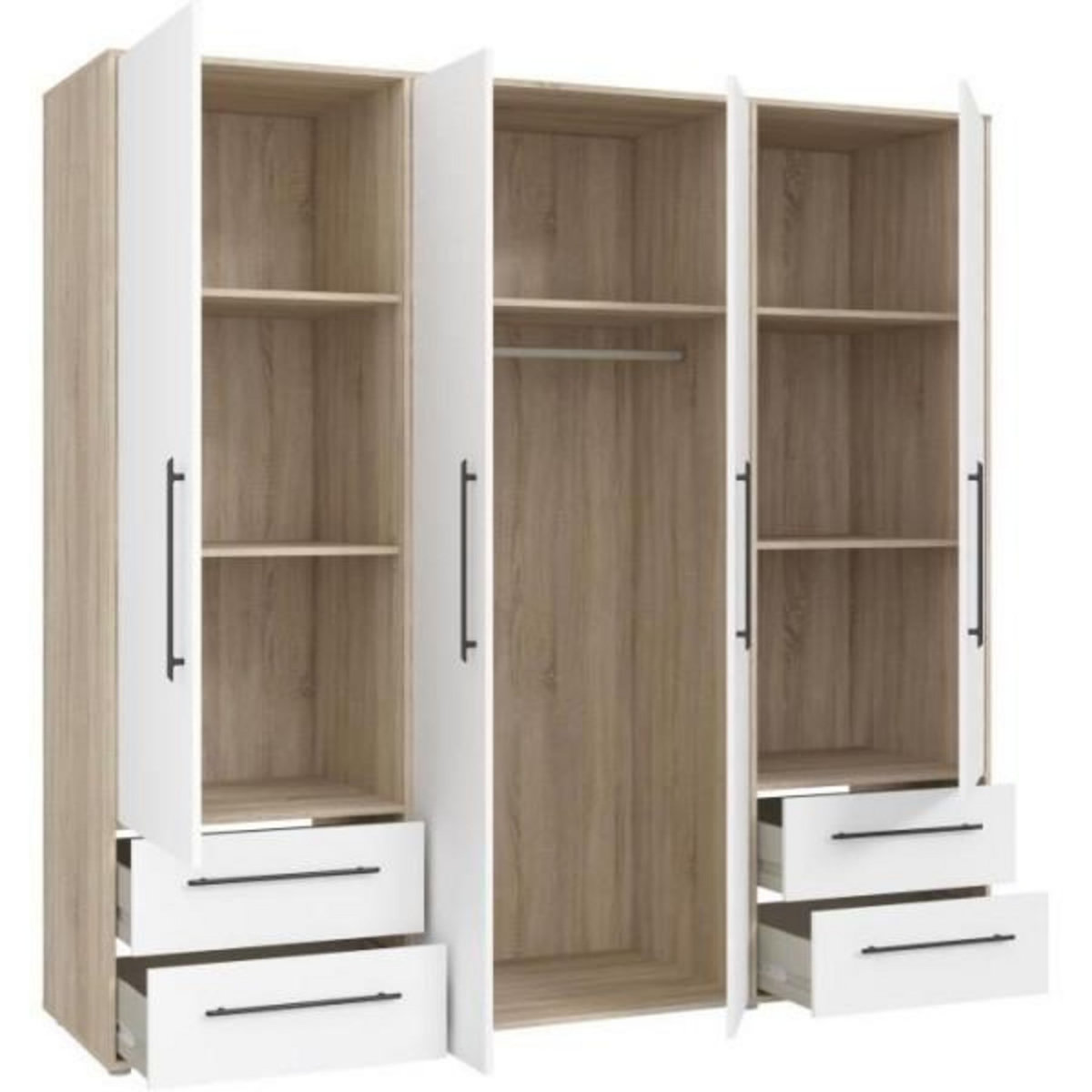 MARKET24 Armoire - Chene Sonoma / Blanc mat - 4 portes battantes - L205,9 x P58,8 x H200 - MOKKARIS