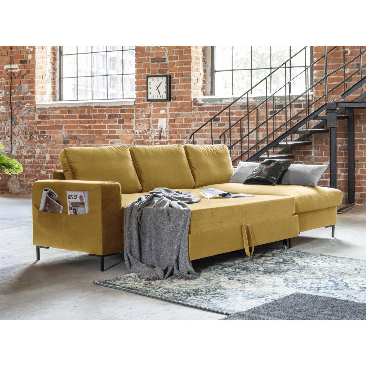 BEST MOBILIER Lilly - canapé d'angle droit - 4 places - convertible avec coffre - en velours