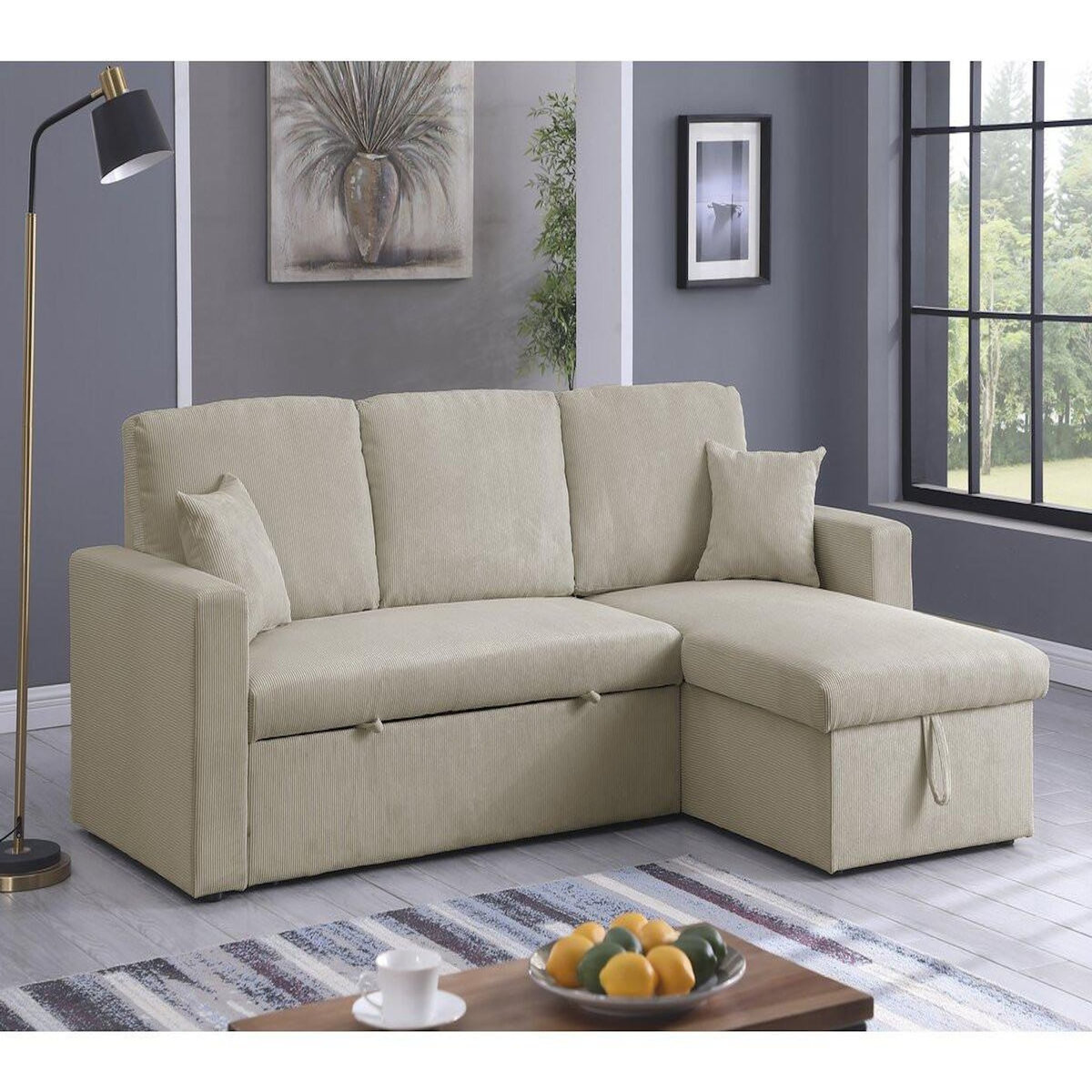 Habitat et Jardin Canapé d'angle convertible en velours côtelé  Alain  - 3 places - Beige